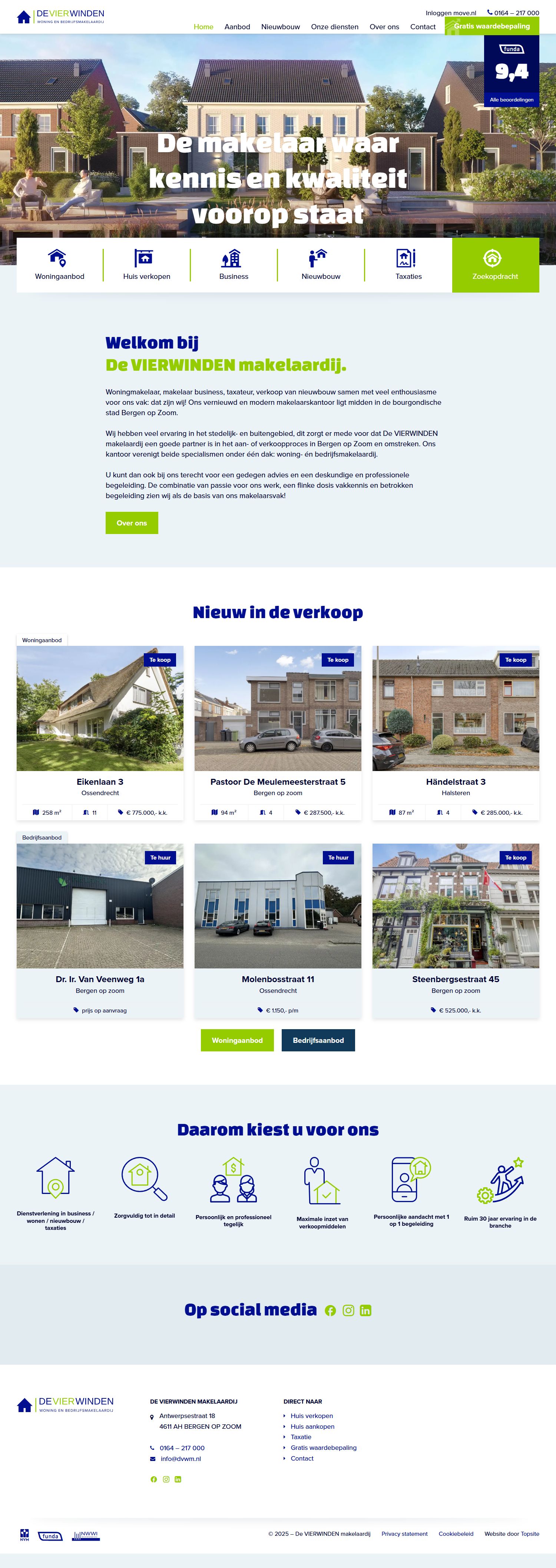 Screenshot van de website van www.devierwindenmakelaardij.nl