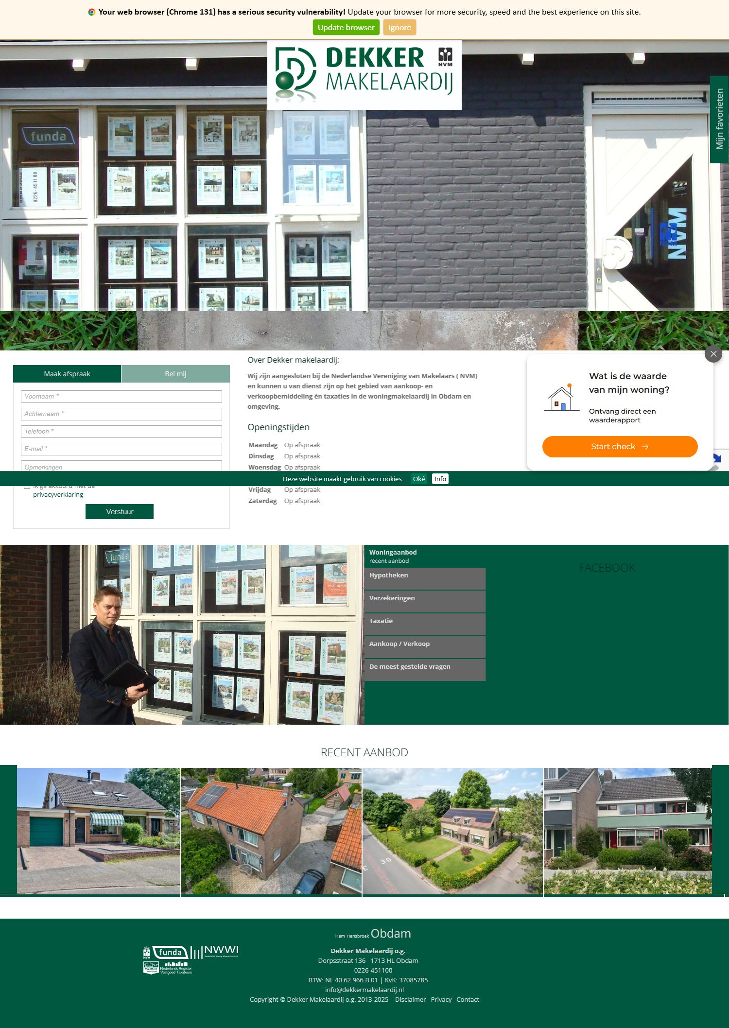 Screenshot van de website van www.dekkermakelaardij.nl