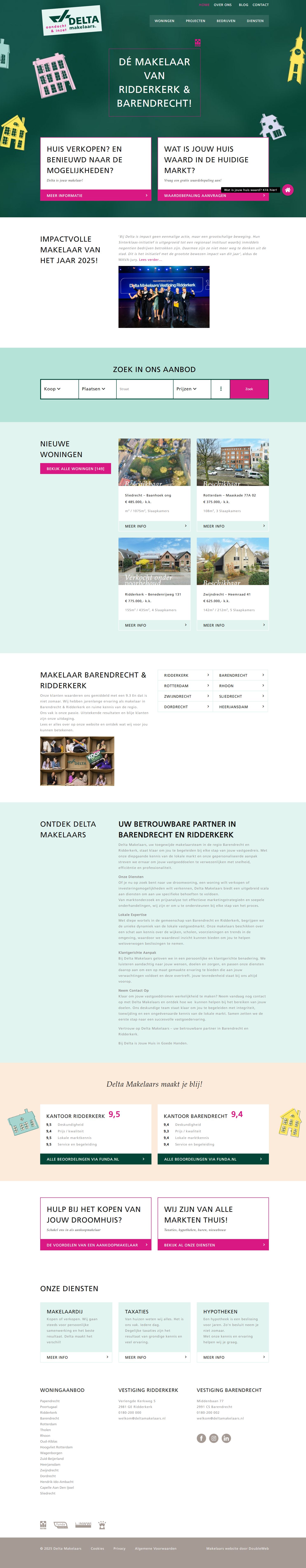Screenshot van de website van www.deltamakelaars.nl