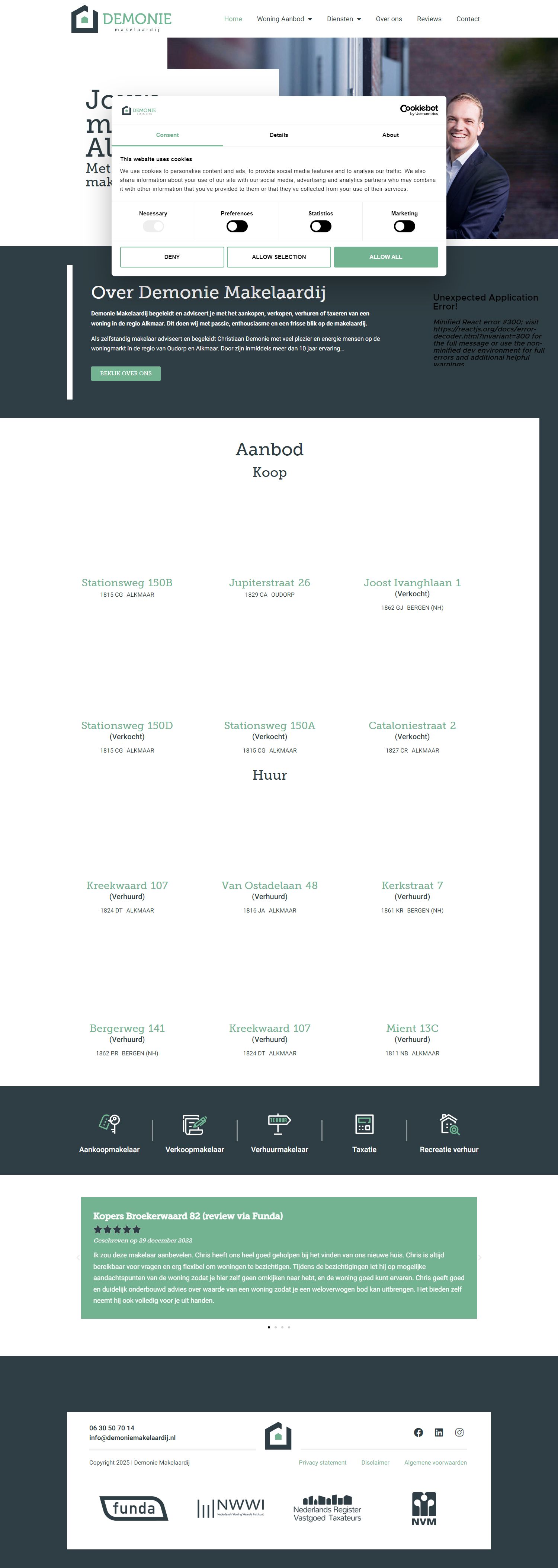 Screenshot van de website van www.demoniemakelaardij.nl
