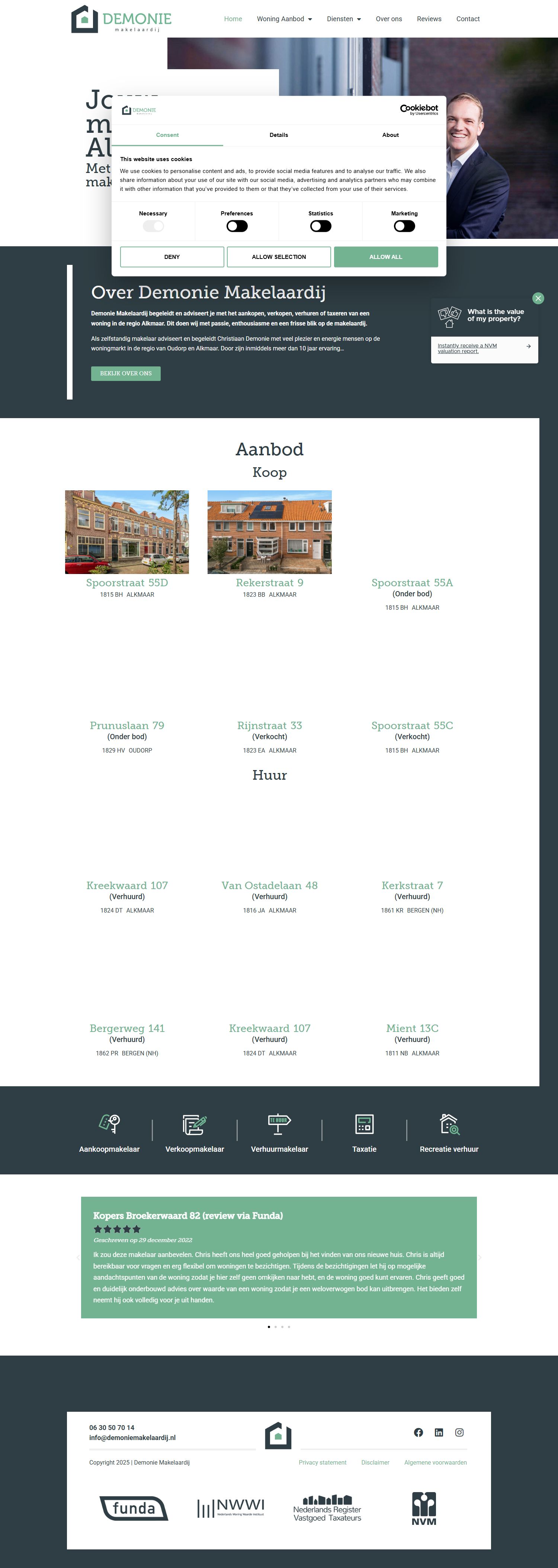 Screenshot van de website van www.demoniemakelaardij.nl