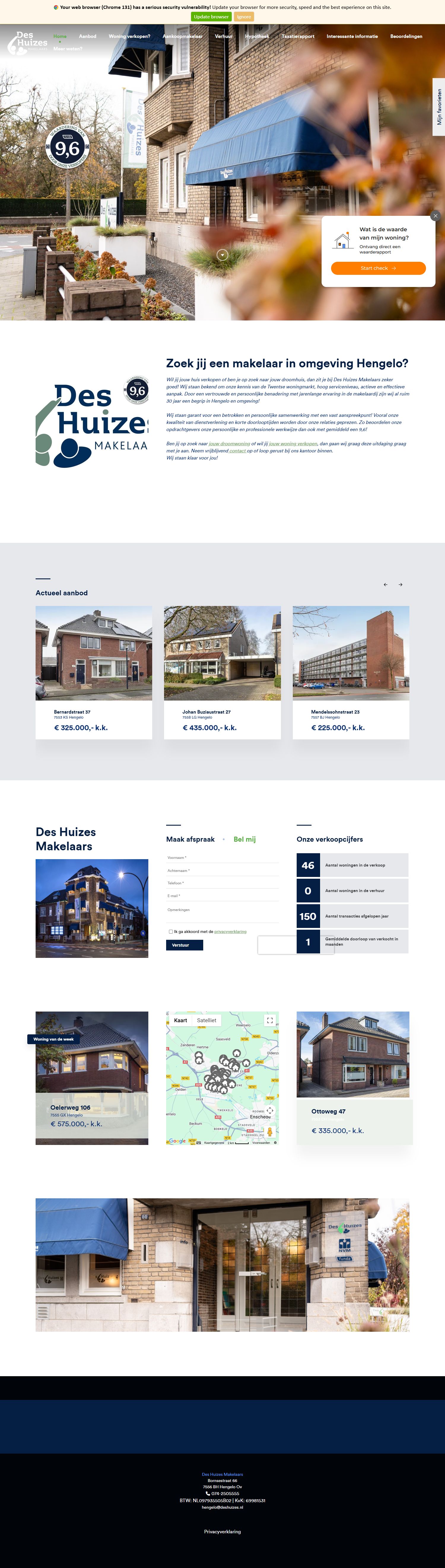 Screenshot van de website van www.deshuizes.nl