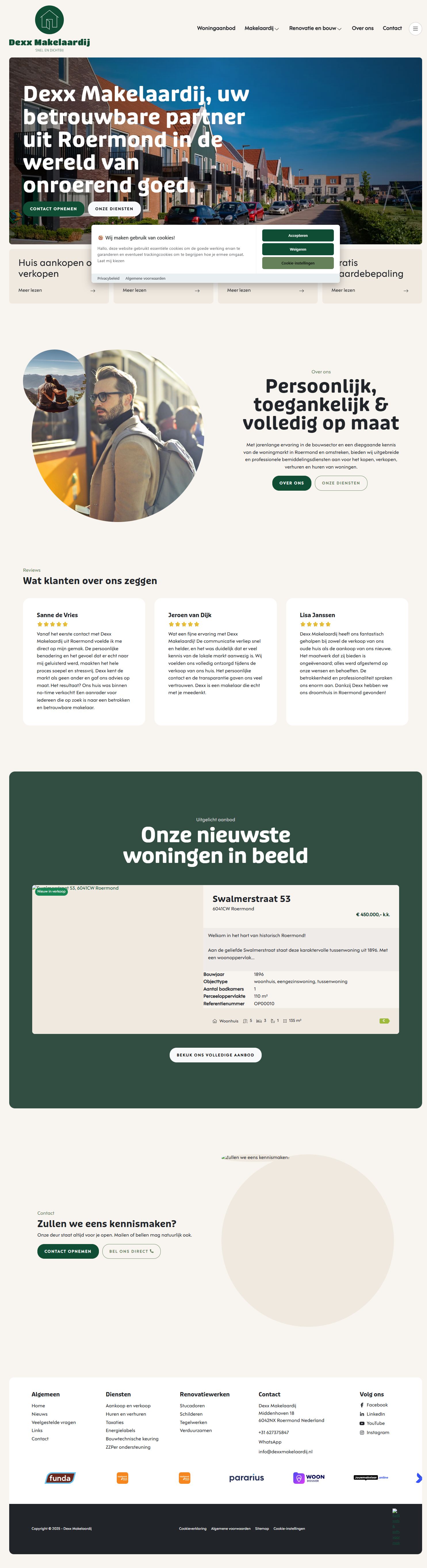Screenshot van de website van www.dexxmakelaardij.nl