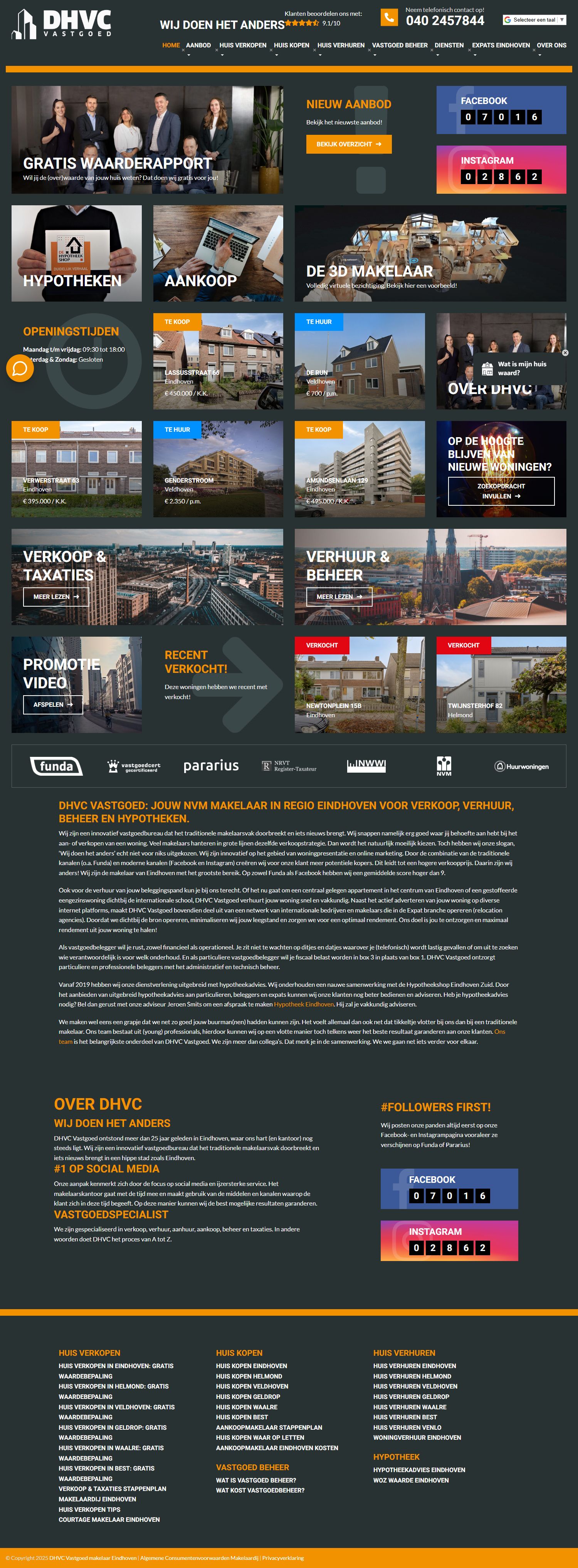 Screenshot van de website van www.dhvc.nl