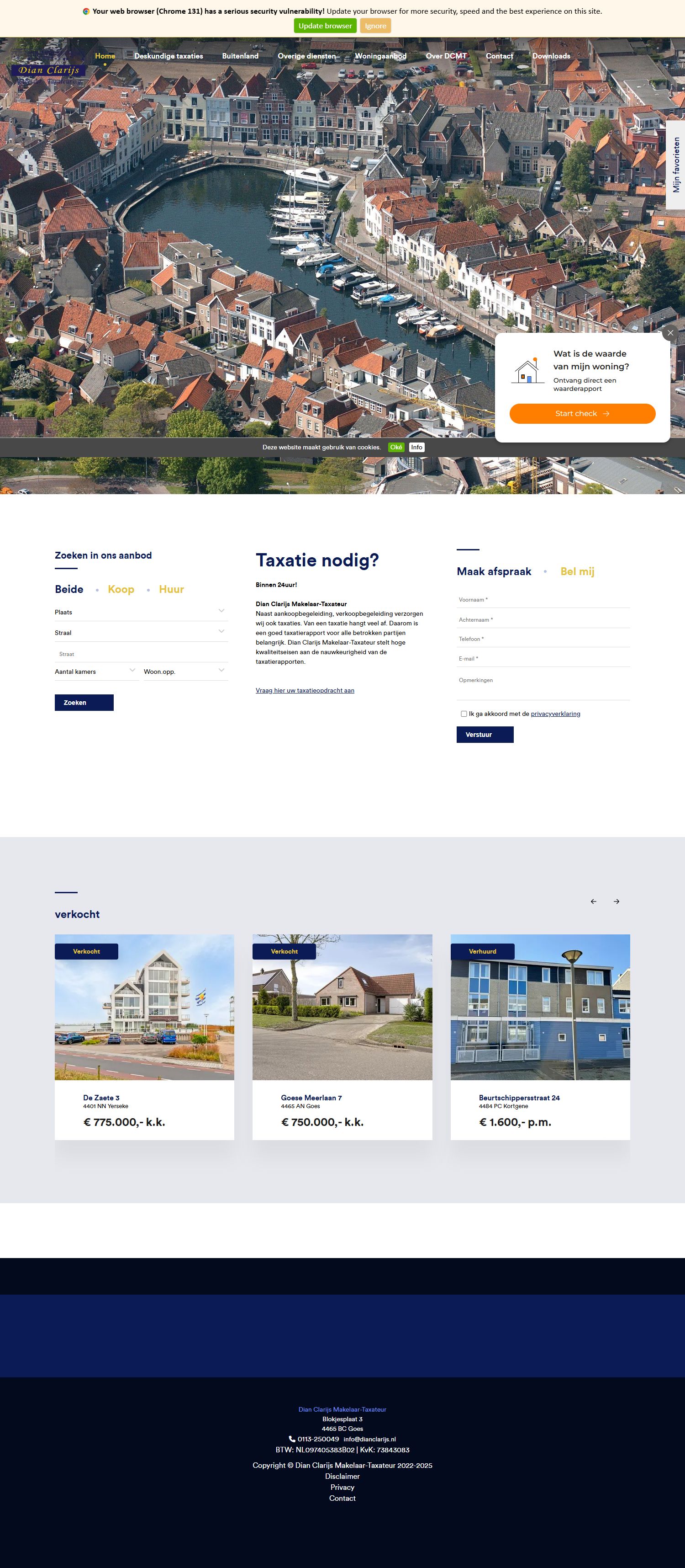 Screenshot van de website van www.dianclarijs.nl