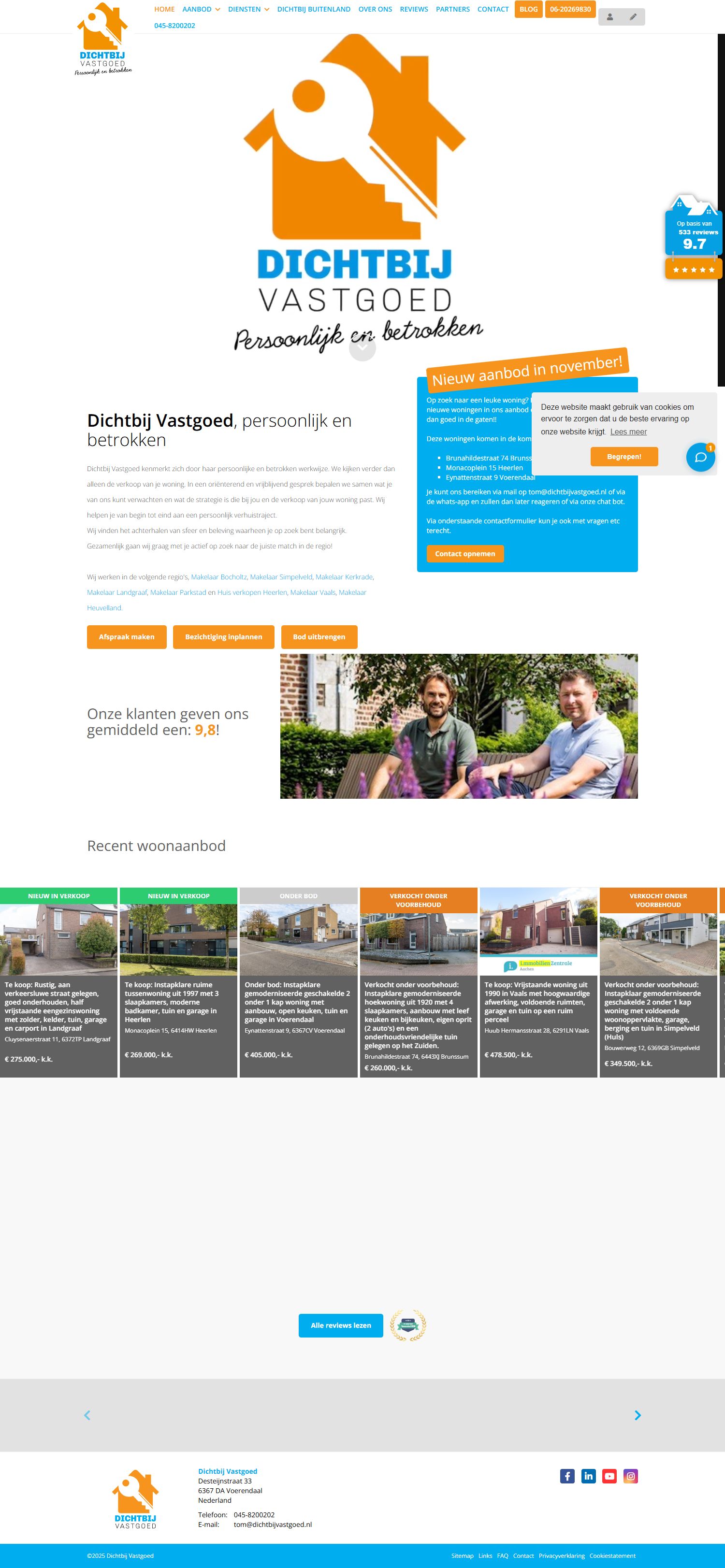 Screenshot van de website van www.dichtbijvastgoed.nl