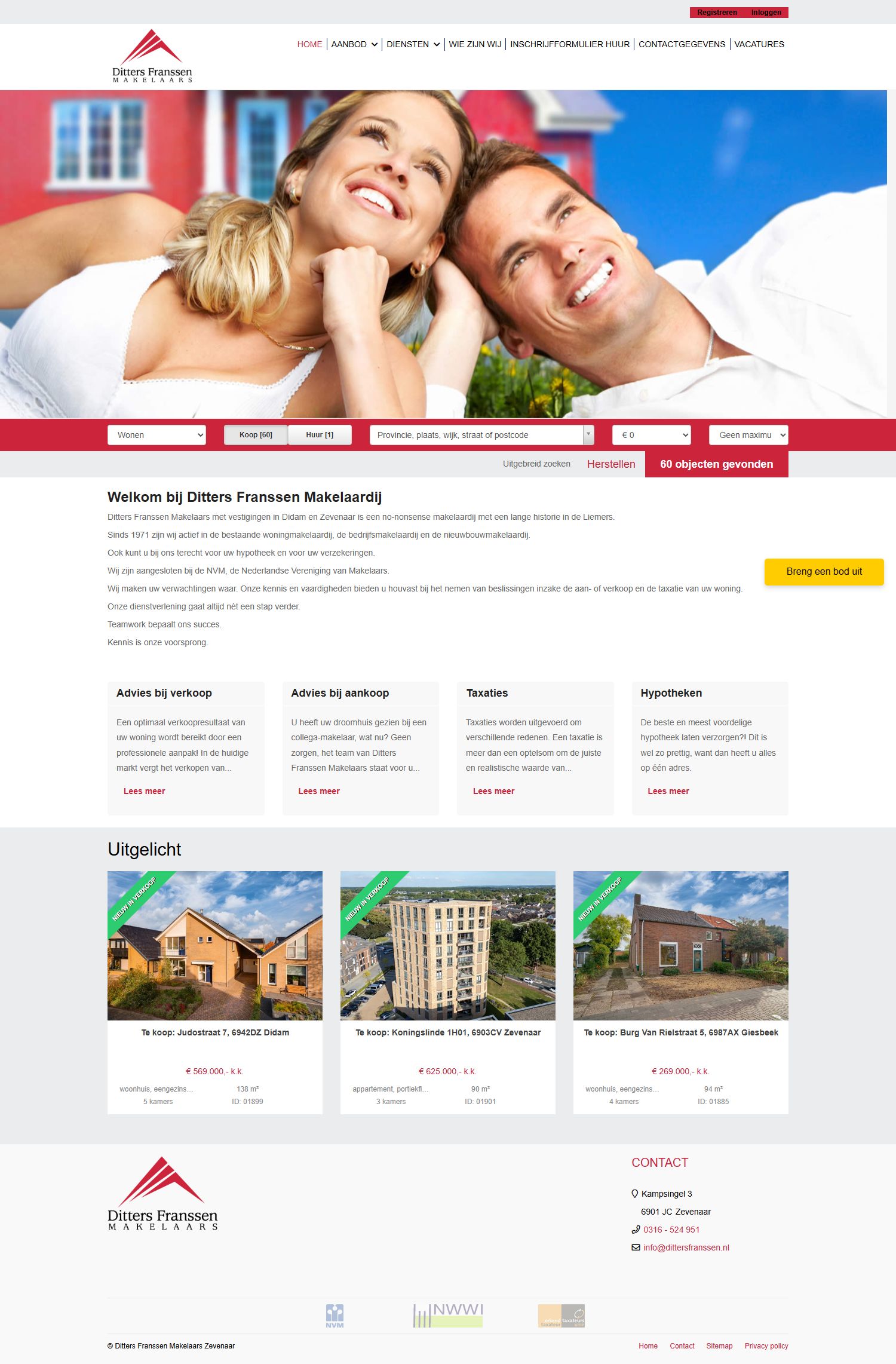 Screenshot van de website van www.dittersfranssen.nl