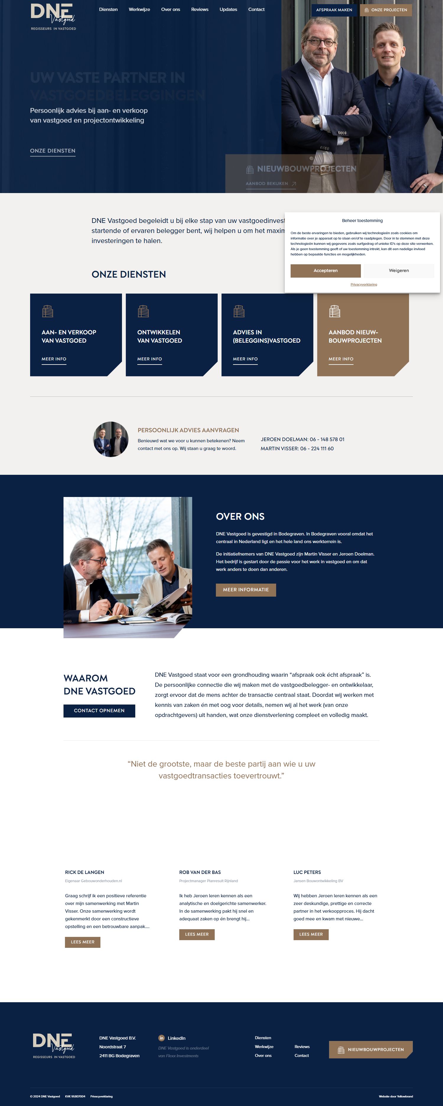 Screenshot van de website van dnevastgoed.nl