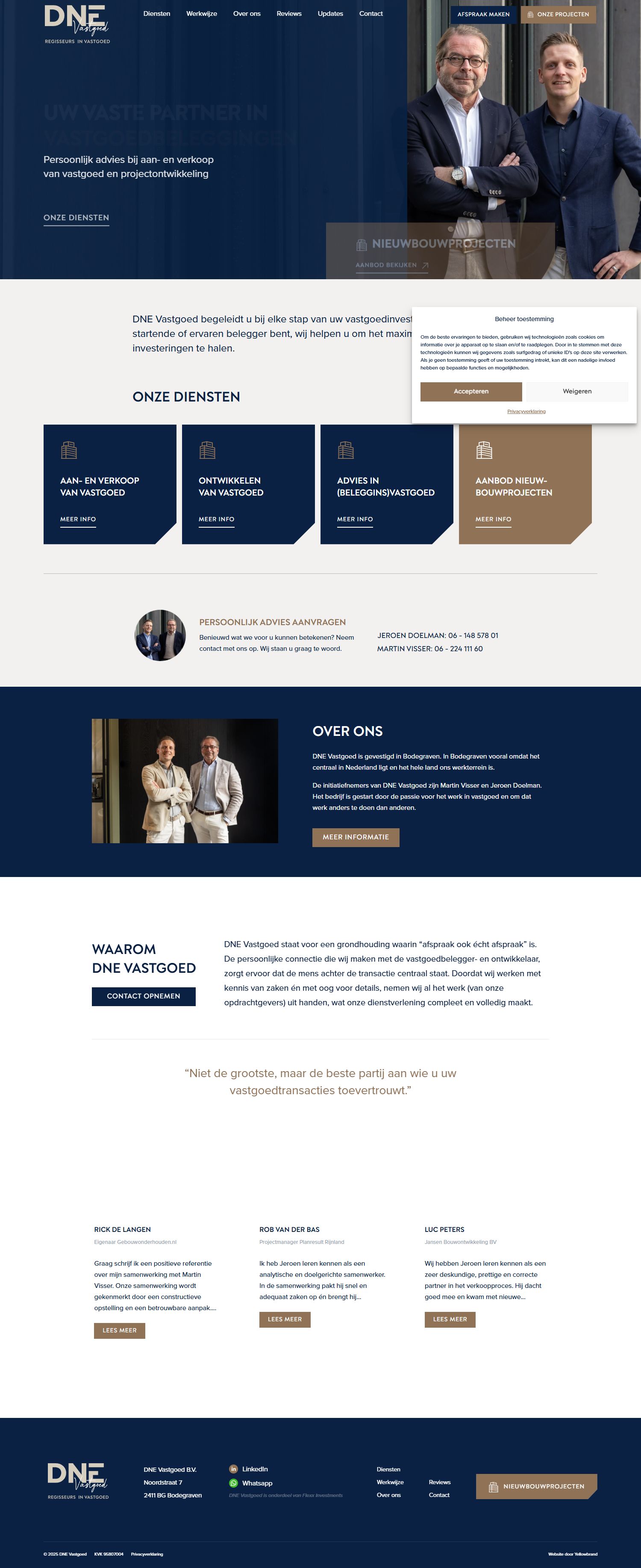 Screenshot van de website van dnevastgoed.nl