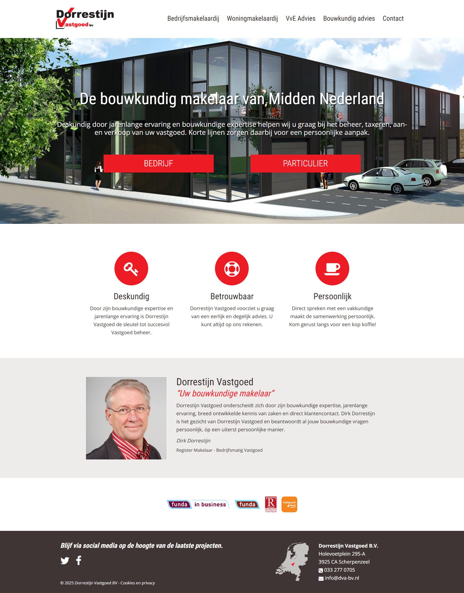 Screenshot van de website van www.dva-bv.nl