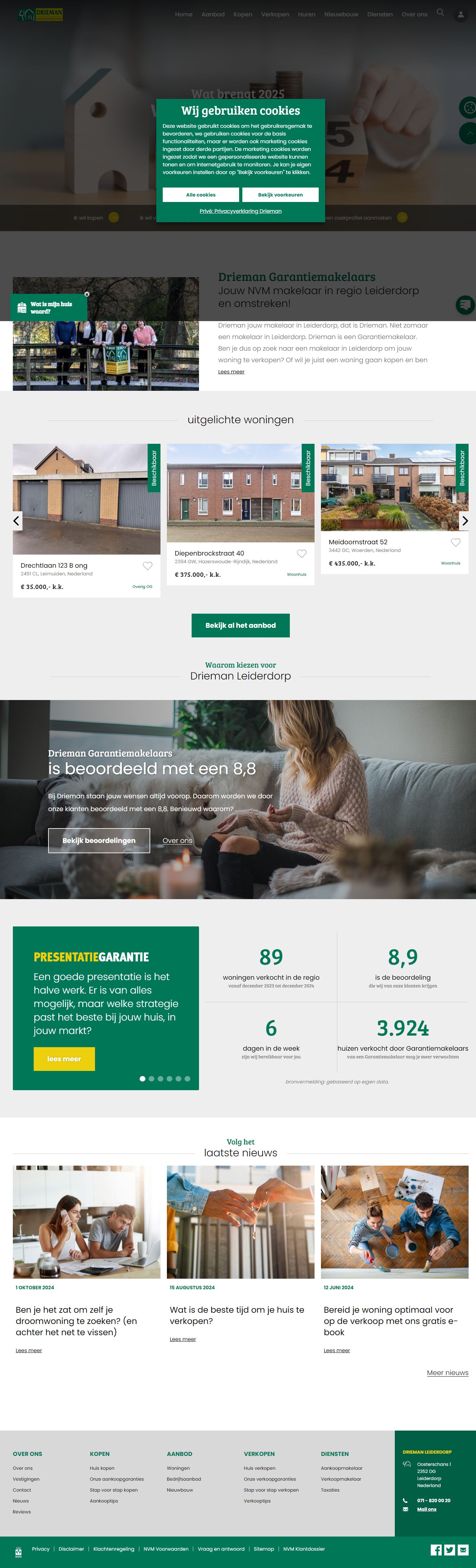 Screenshot van de website van www.driemanleiderdorp.nl