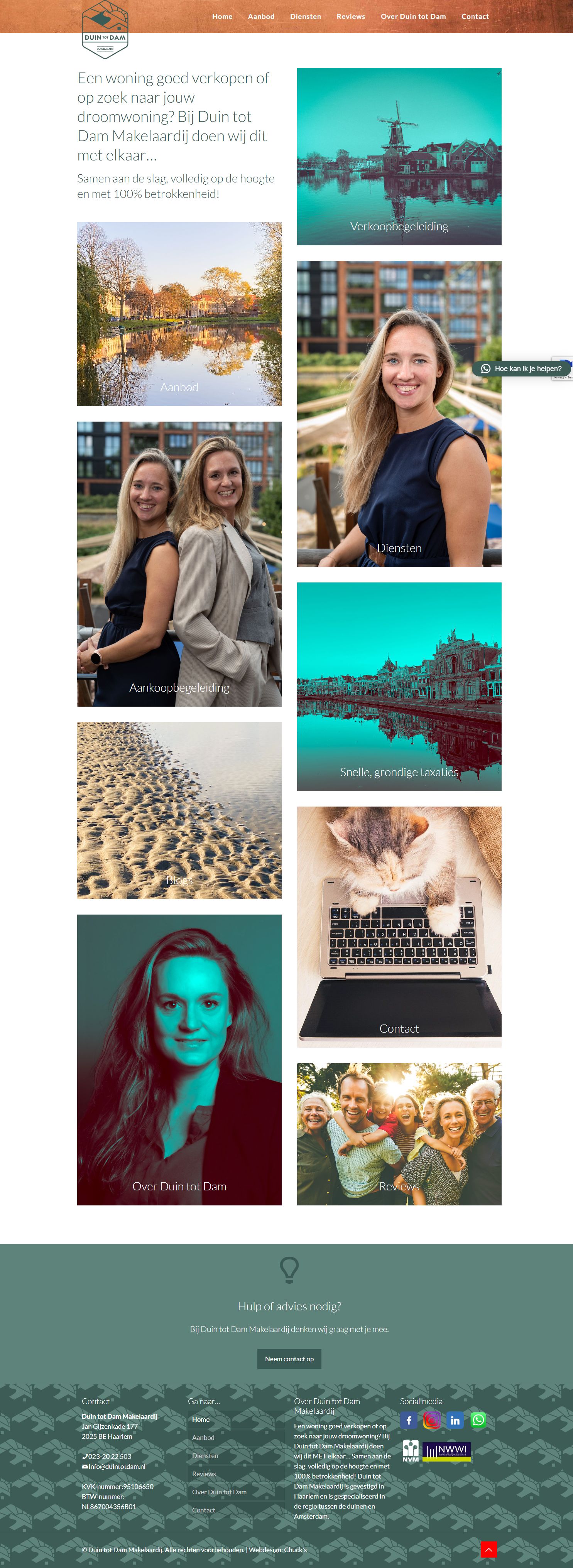 Screenshot van de website van www.duintotdam.nl