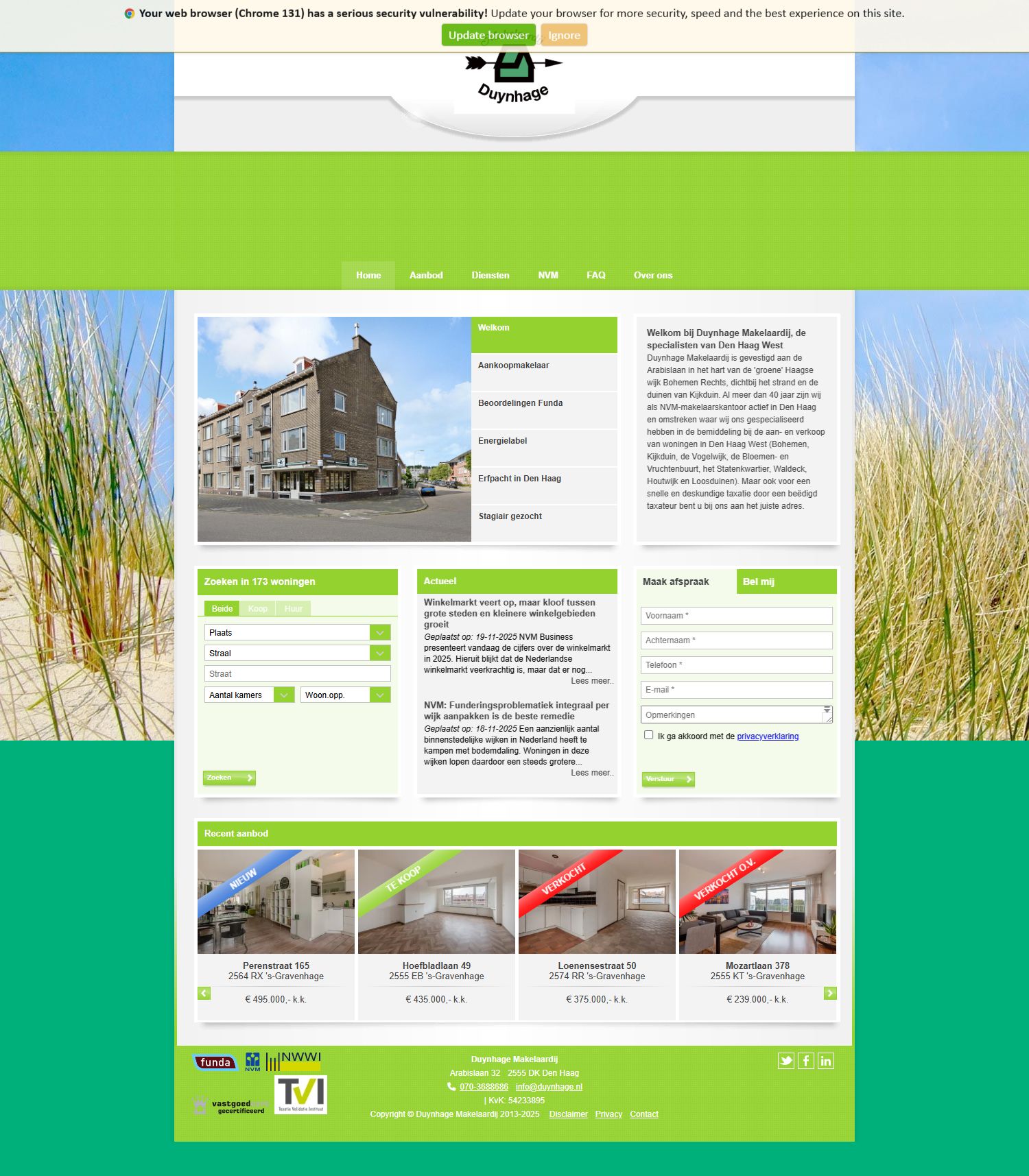 Screenshot van de website van www.duynhage.nl