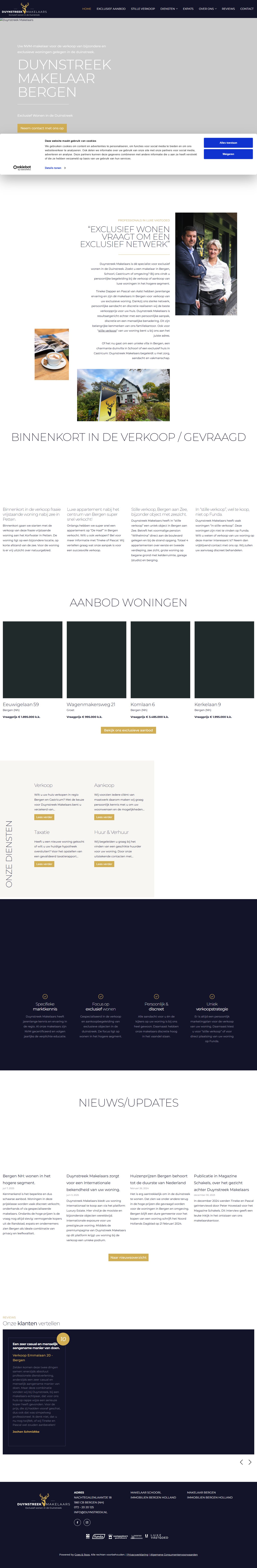 Screenshot van de website van www.duynstreek.nl