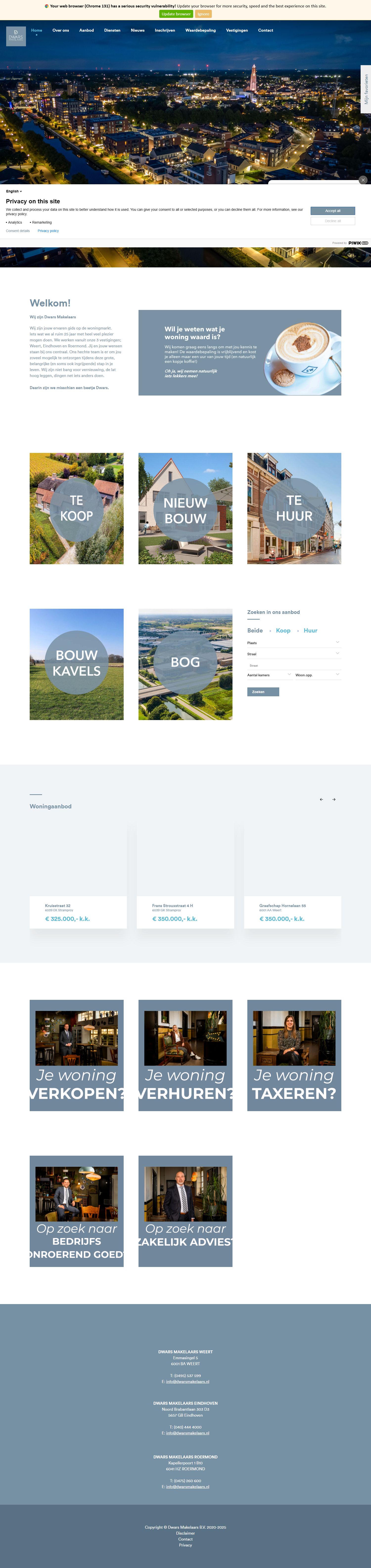 Screenshot van de website van www.dwarsmakelaars.nl
