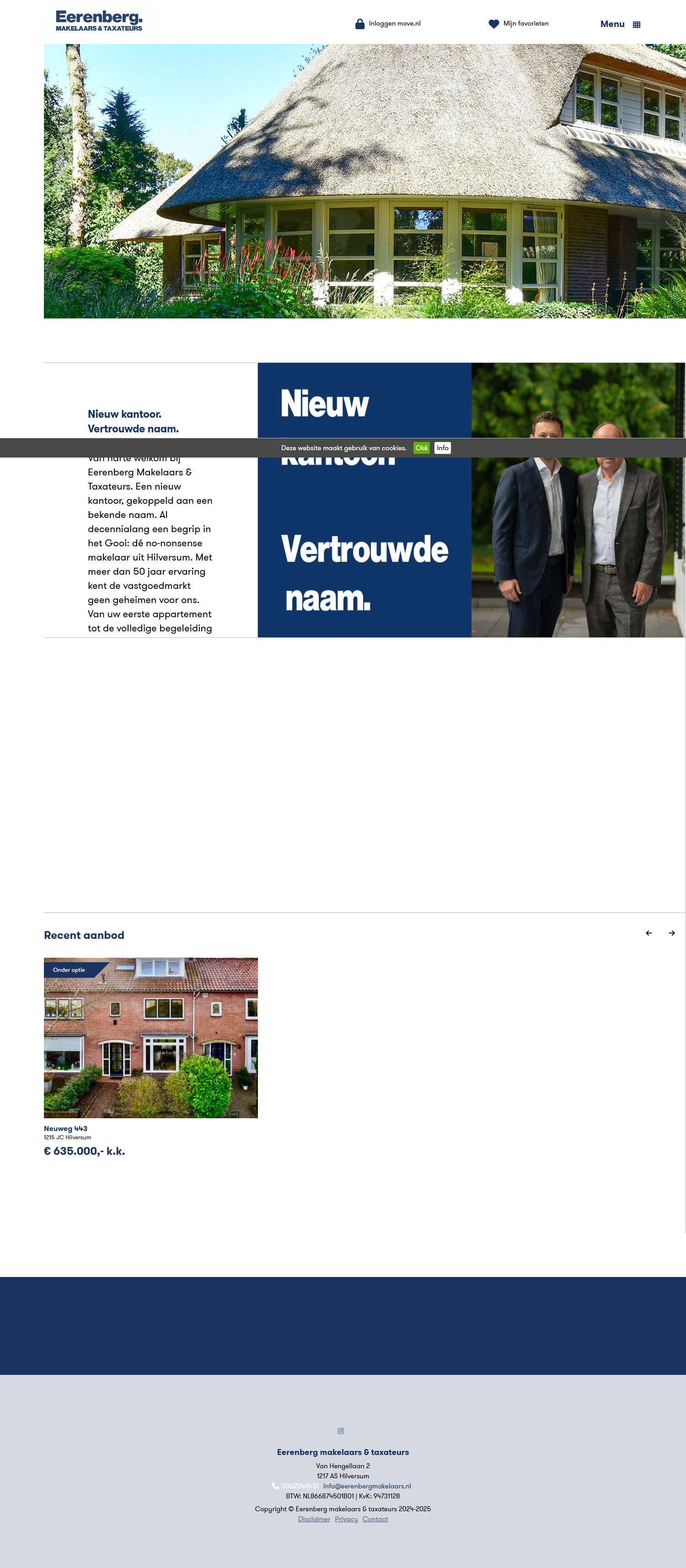 Screenshot van de website van www.eerenbergmakelaars.nl