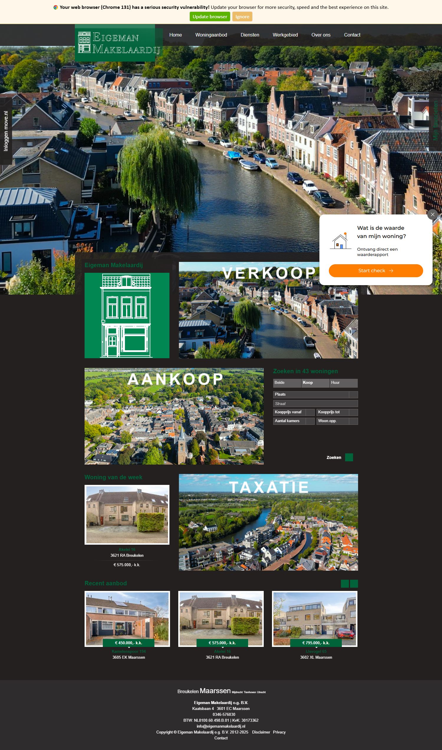 Screenshot van de website van www.eigemanmakelaardij.nl