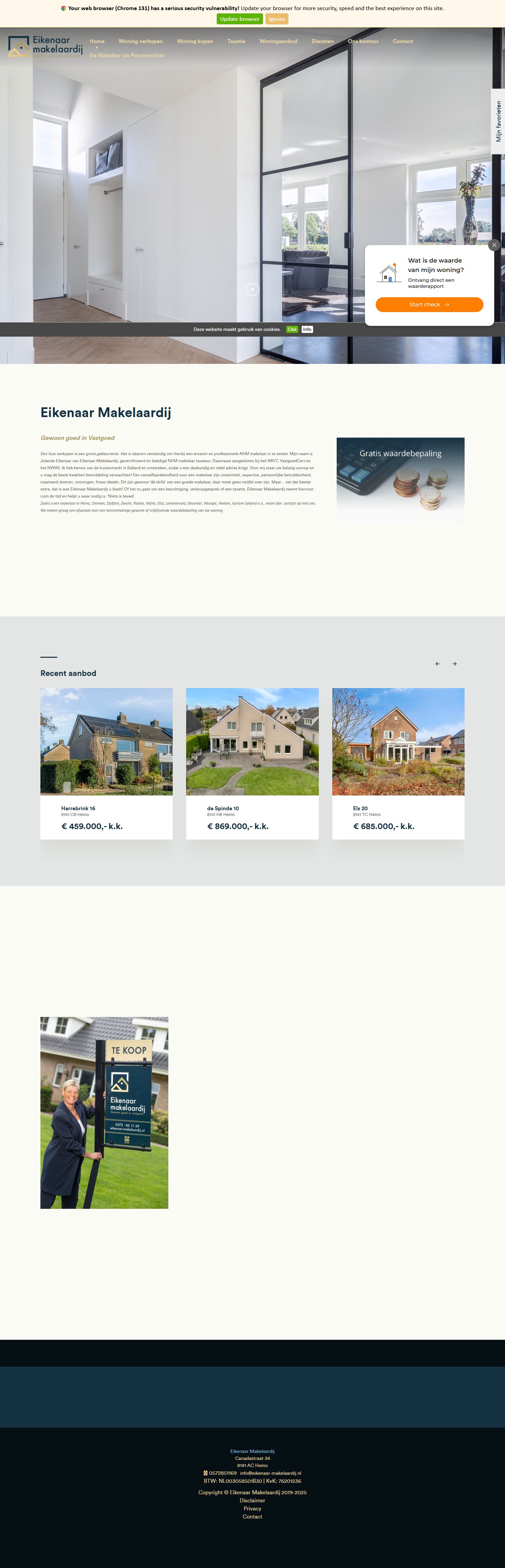 Screenshot van de website van www.eikenaar-makelaardij.nl