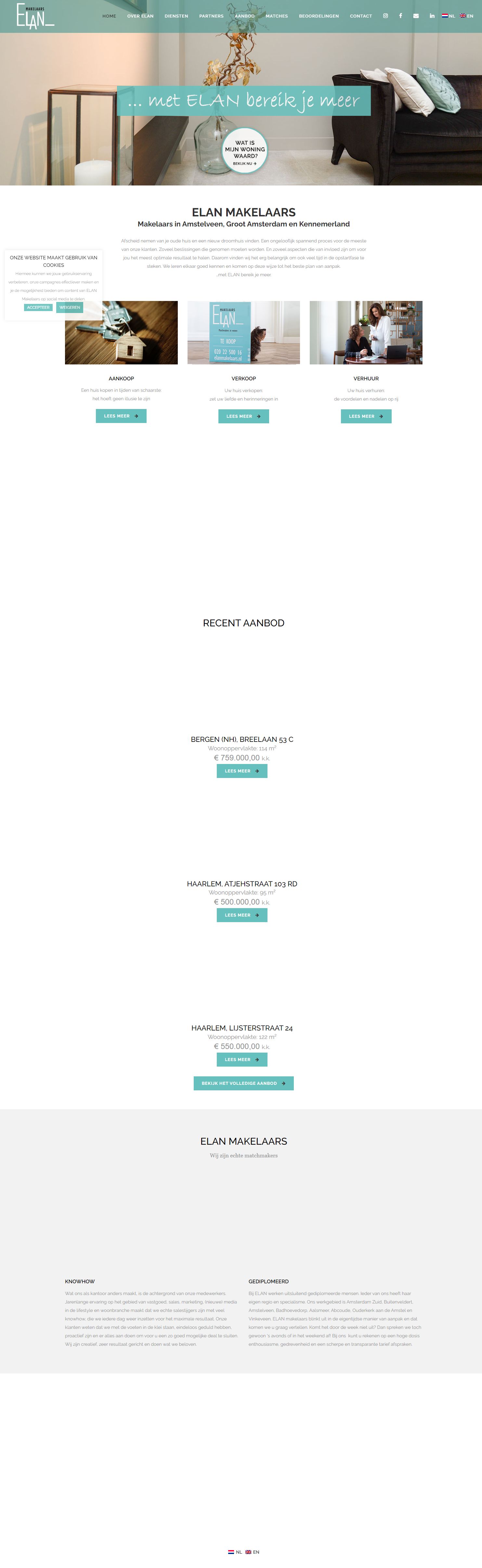 Screenshot van de website van elanmakelaars.nl