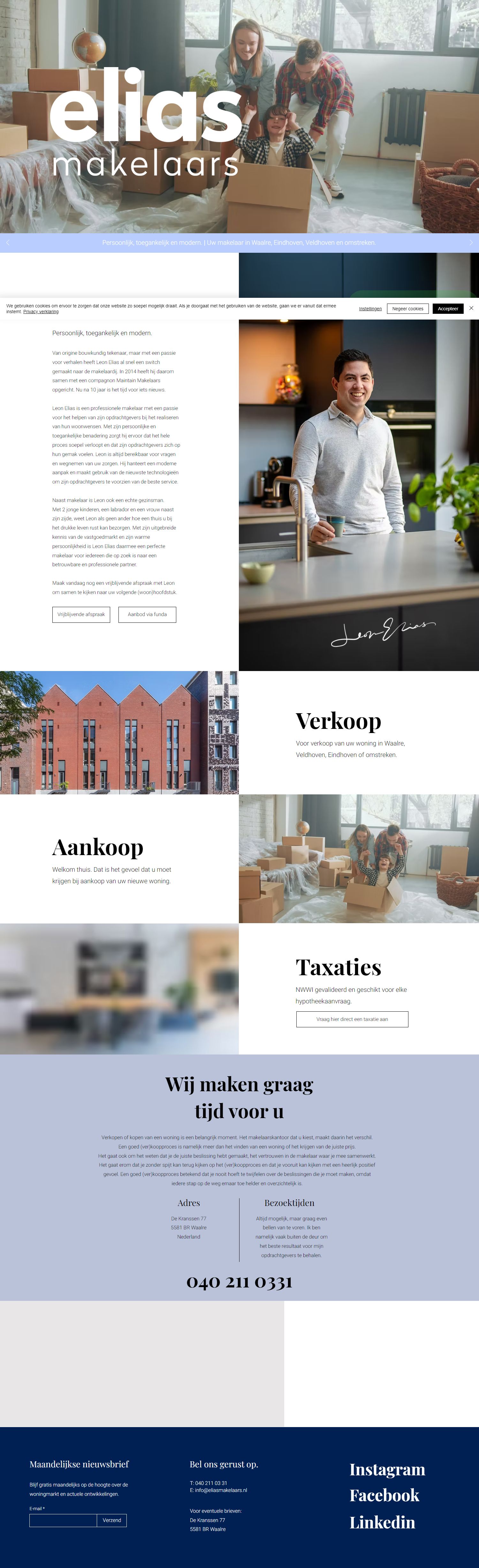 Screenshot van de website van www.eliasmakelaars.nl