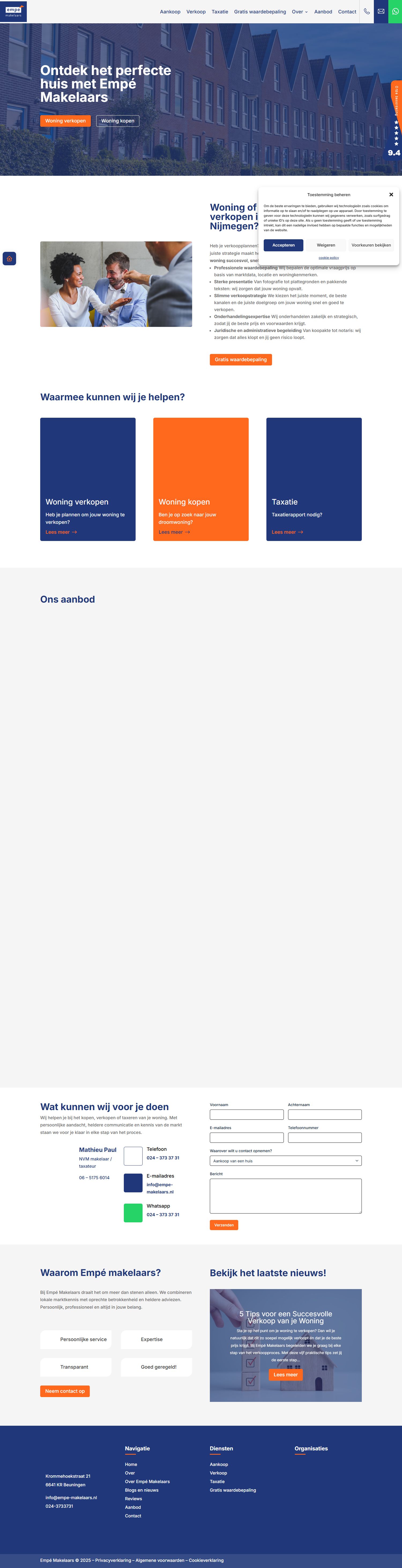 Screenshot van de website van www.empe-makelaars.nl