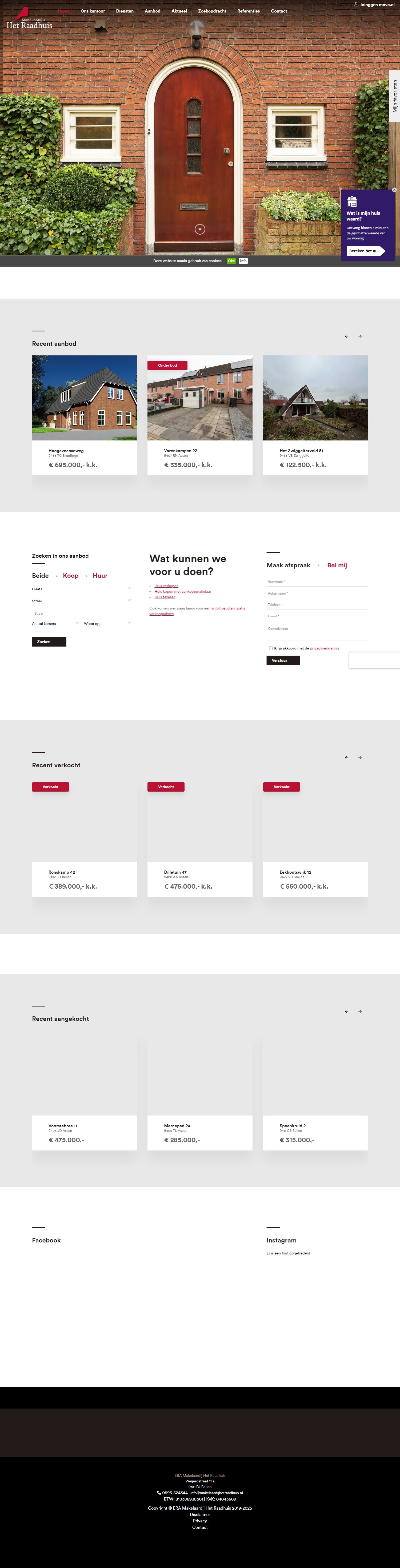 Screenshot van de website van www.makelaardijhetraadhuis.nl
