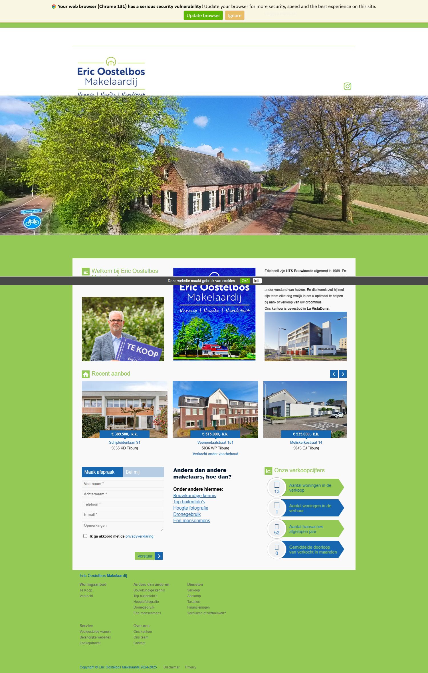 Screenshot van de website van www.ericoostelbosmakelaardij.nl