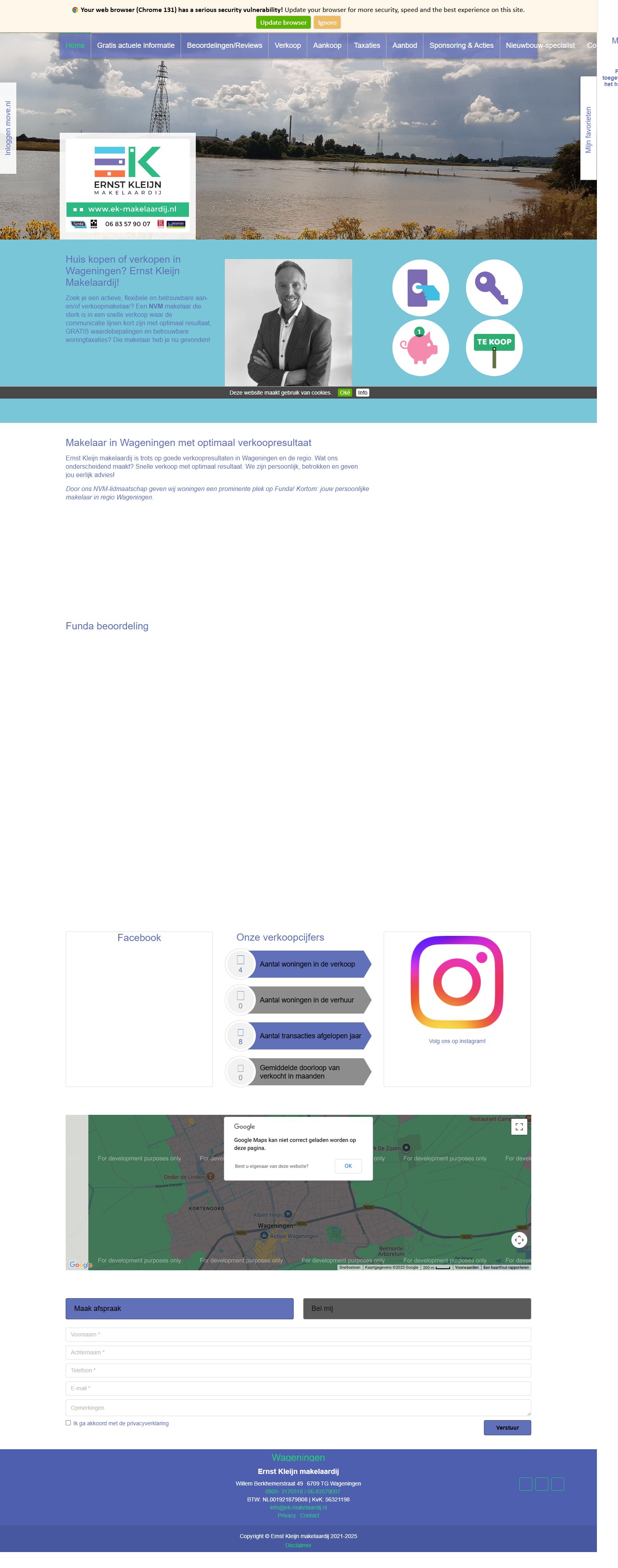 Screenshot van de website van www.ek-makelaardij.nl
