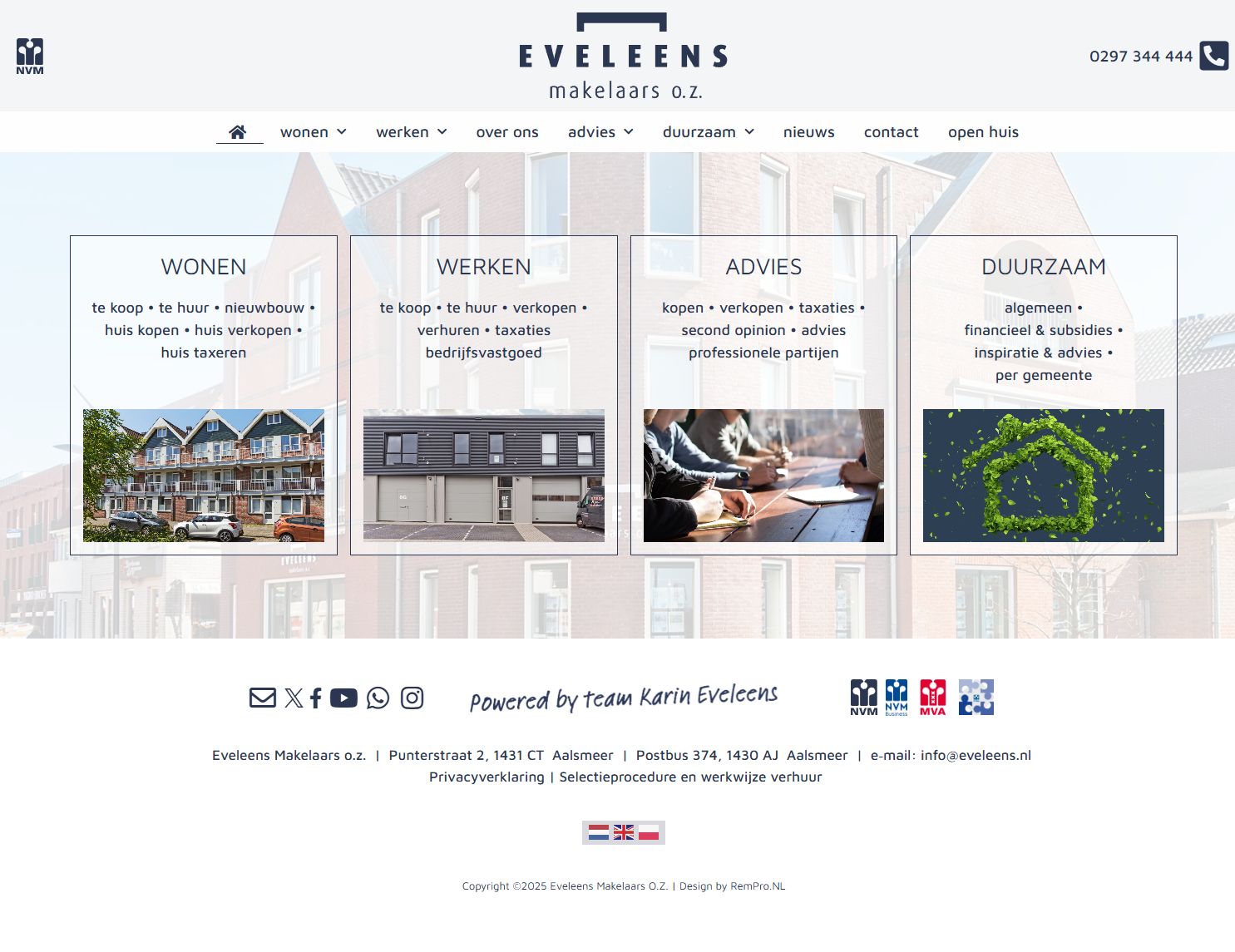 Screenshot van de website van www.eveleens.nl