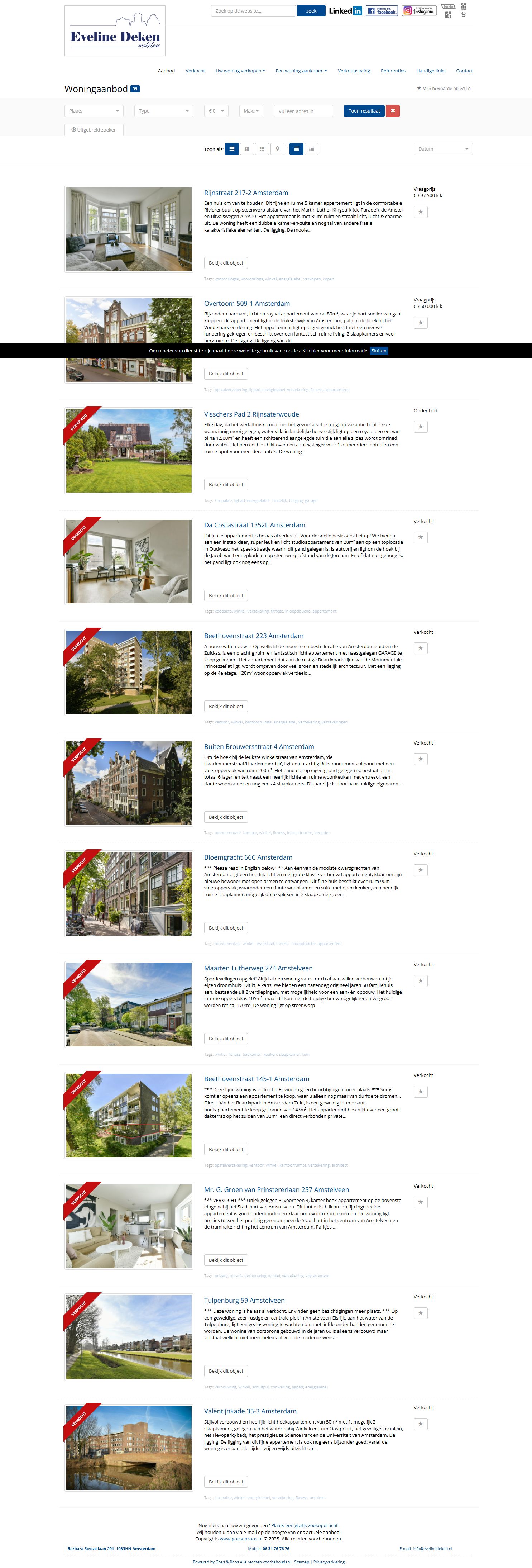 Screenshot van de website van www.evelinedeken.nl