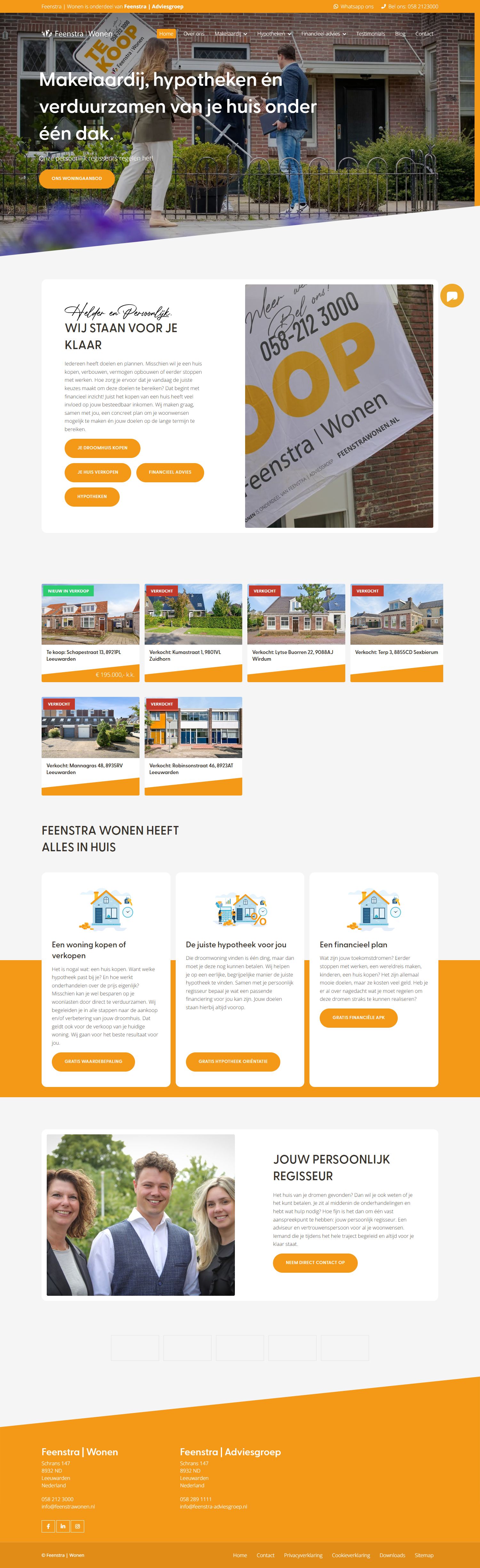 Screenshot van de website van www.feenstrawonen.nl