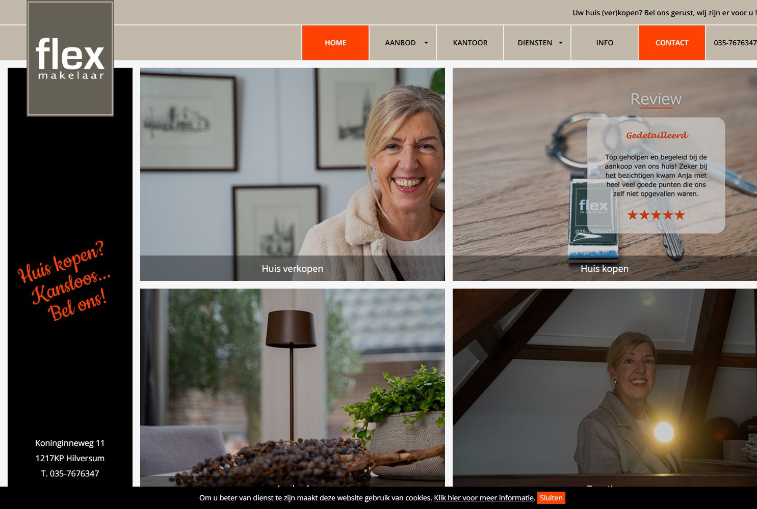 Screenshot van de website van www.flexmakelaar.nl