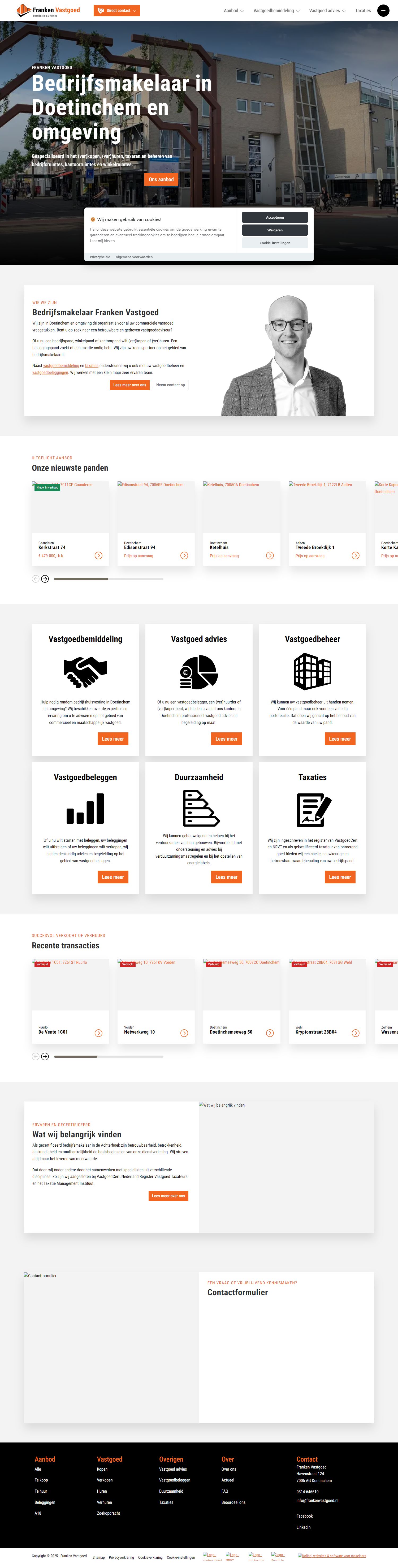 Screenshot van de website van www.frankenvastgoed.nl