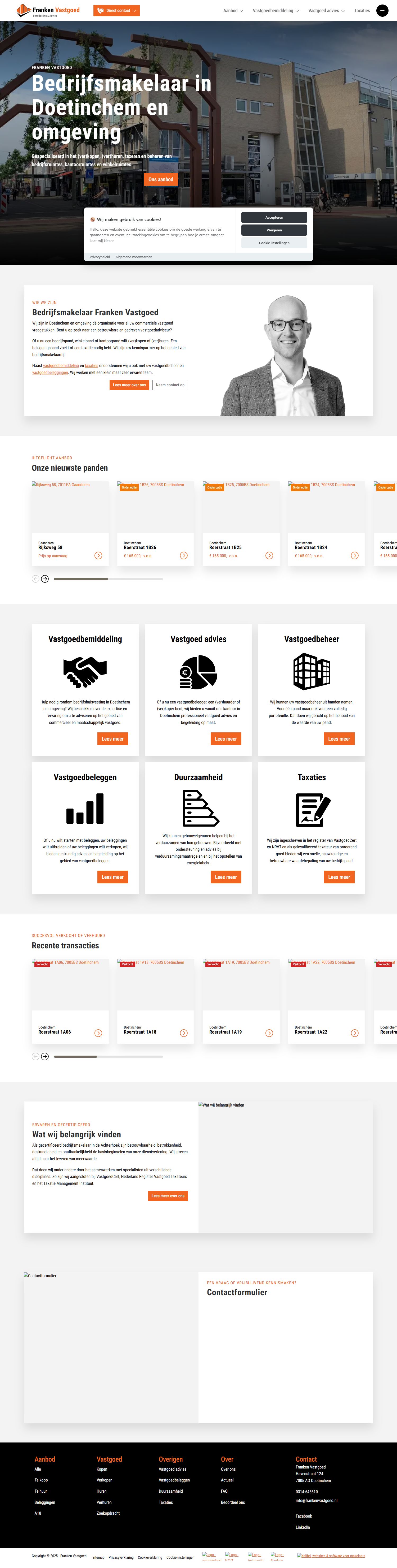 Screenshot van de website van www.frankenvastgoed.nl
