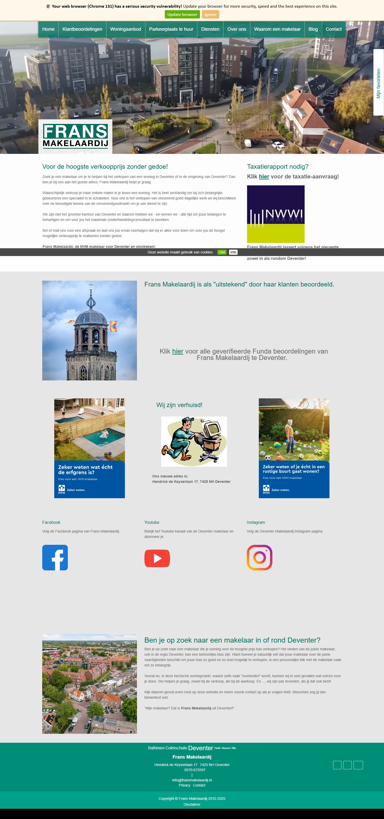 Screenshot van de website van www.fransmakelaardij.nl