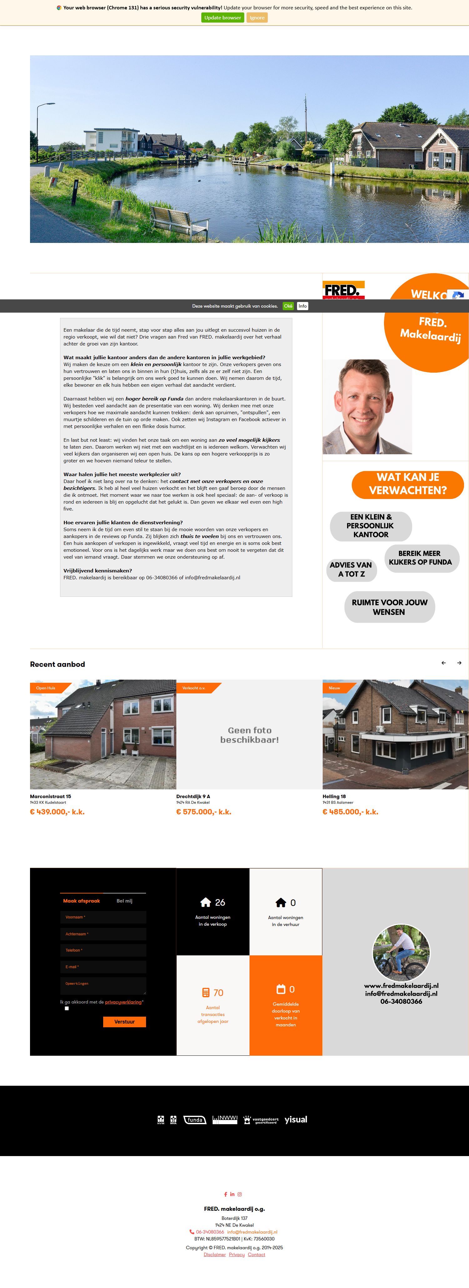 Screenshot van de website van www.fredmakelaardij.nl