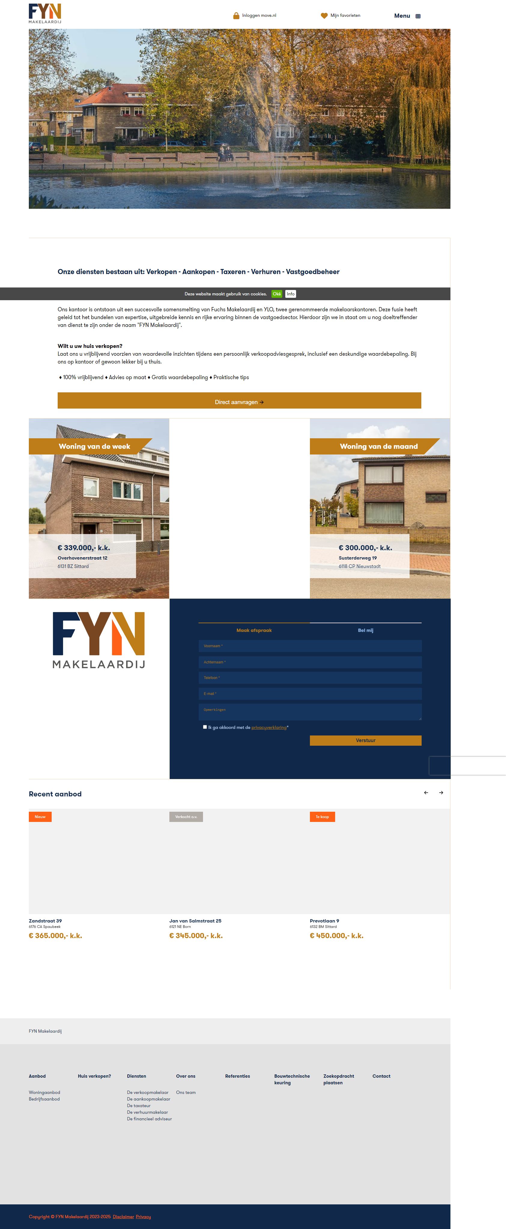 Screenshot van de website van www.fynmakelaardij.nl