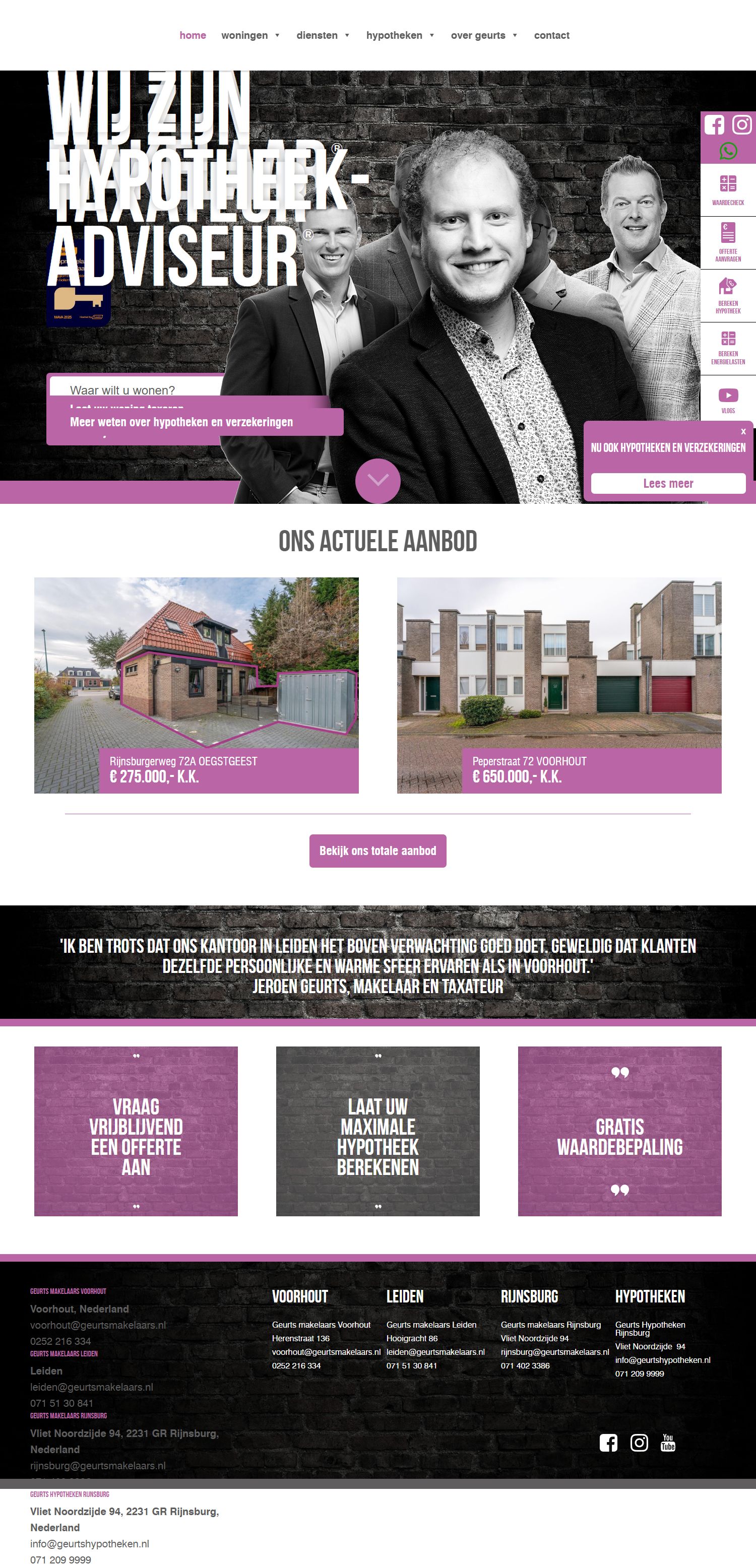 Screenshot van de website van www.geurtsmakelaars.nl