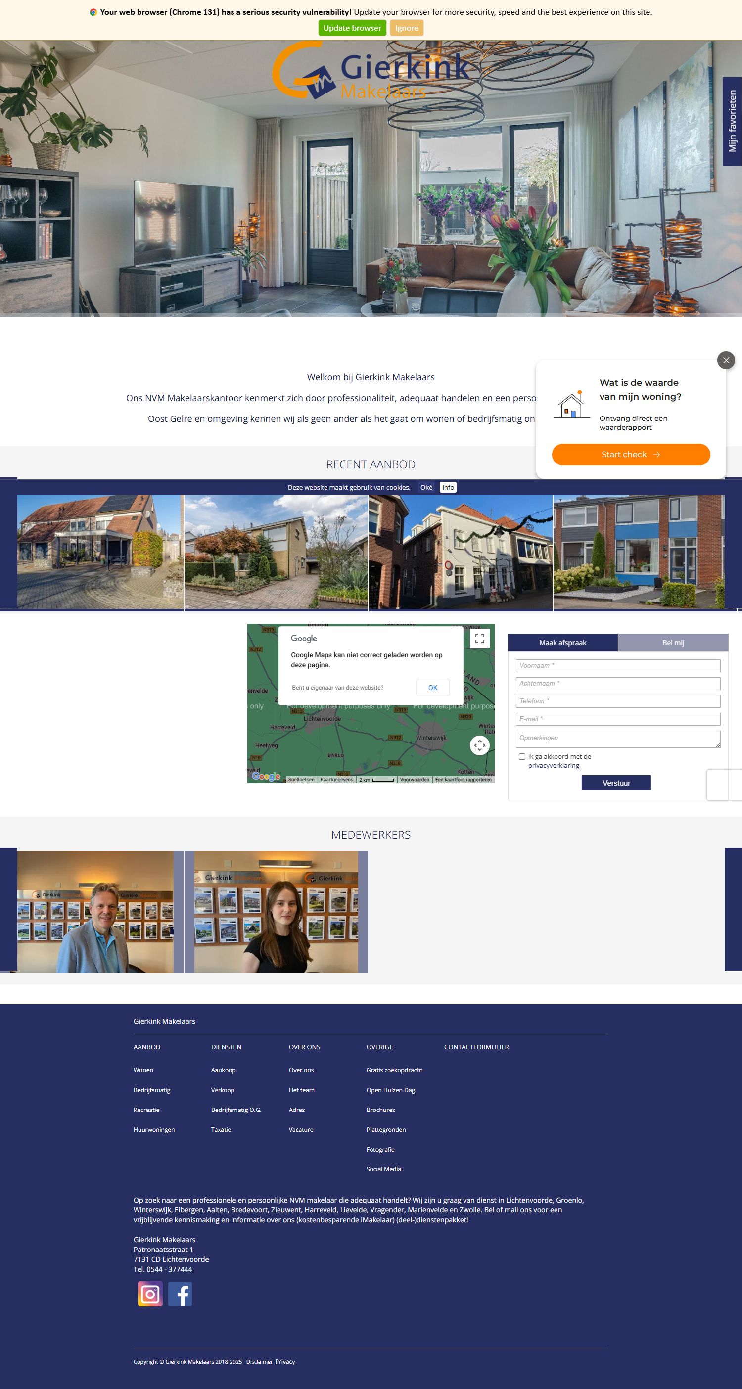 Screenshot van de website van www.gierkink.nl