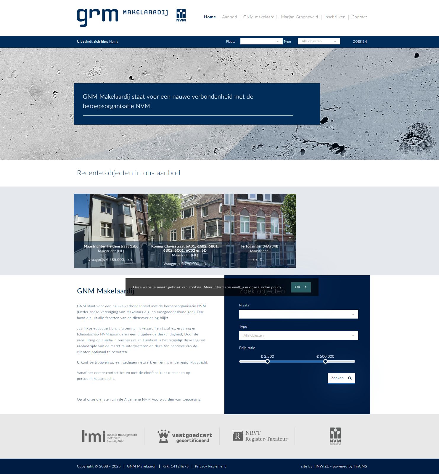 Screenshot van de website van www.gnmmakelaardij.nl