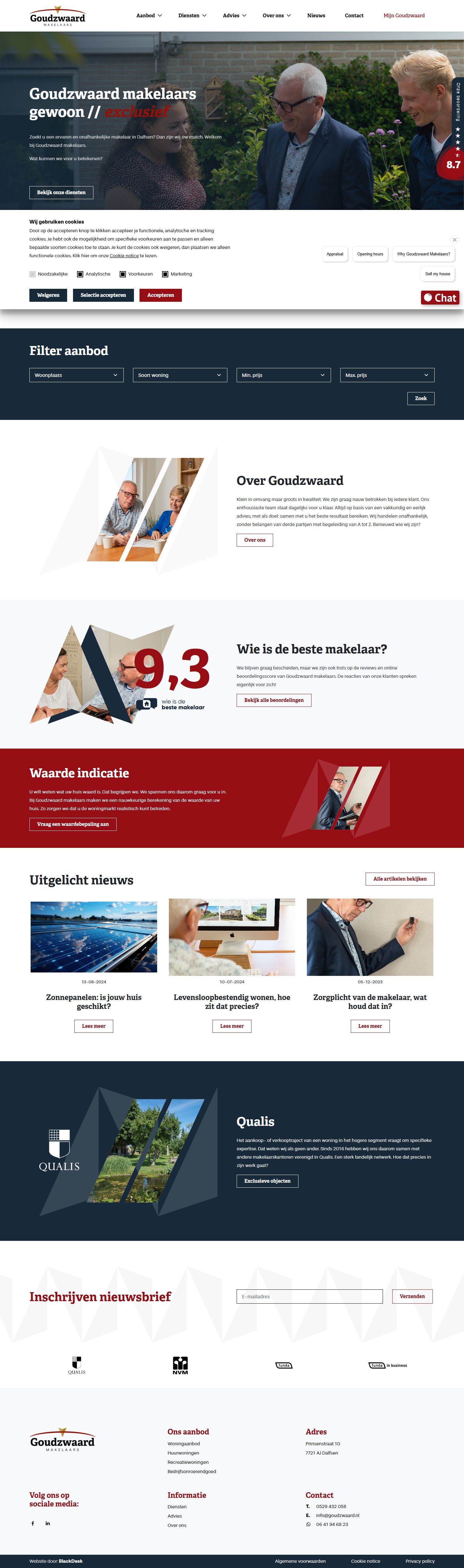 Screenshot van de website van www.goudzwaard.nl