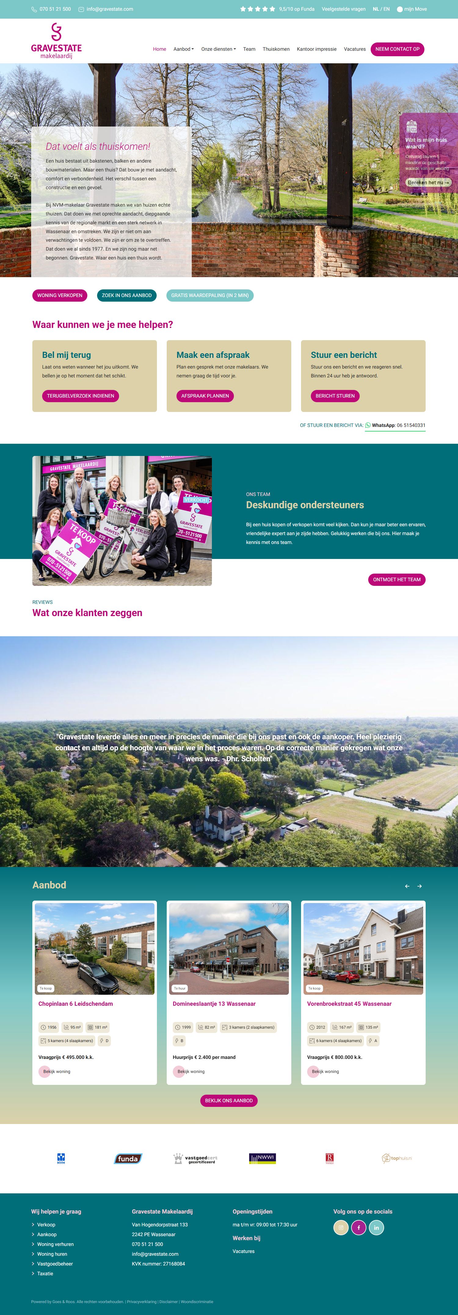 Screenshot van de website van www.gravestate.com