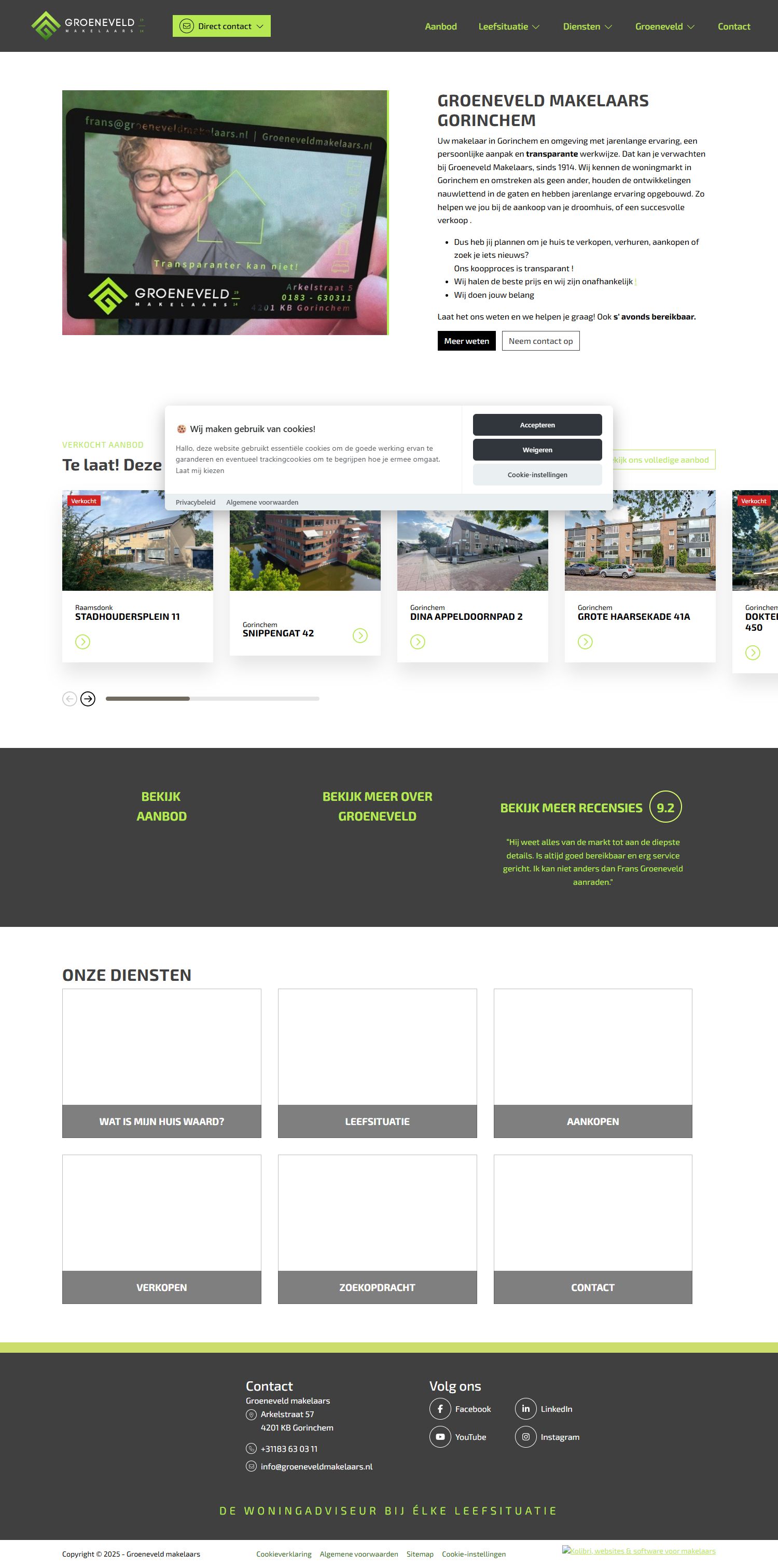 Screenshot van de website van www.groeneveldmakelaars.nl