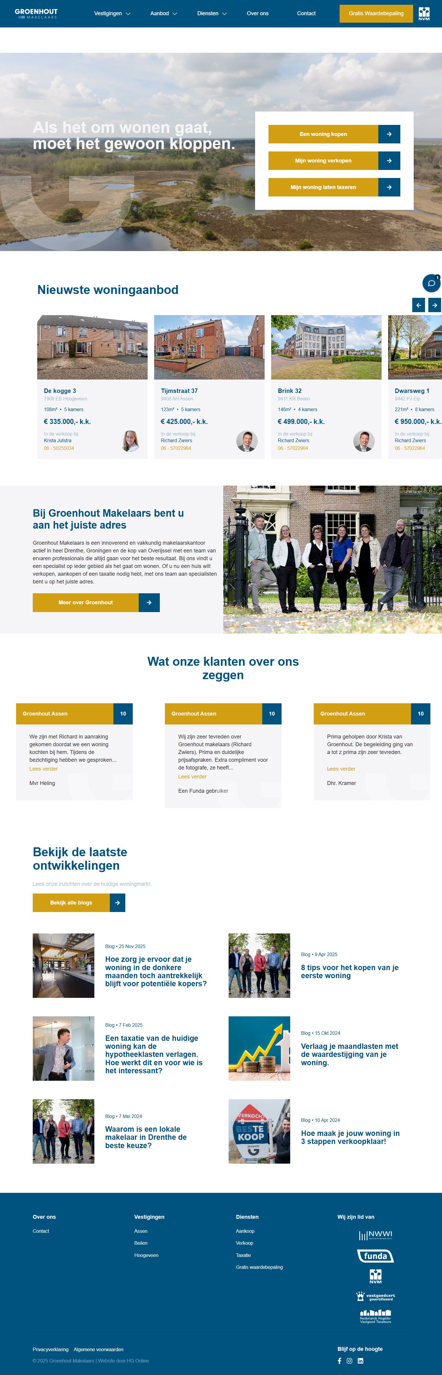 Screenshot van de website van www.groenhoutmakelaars.nl