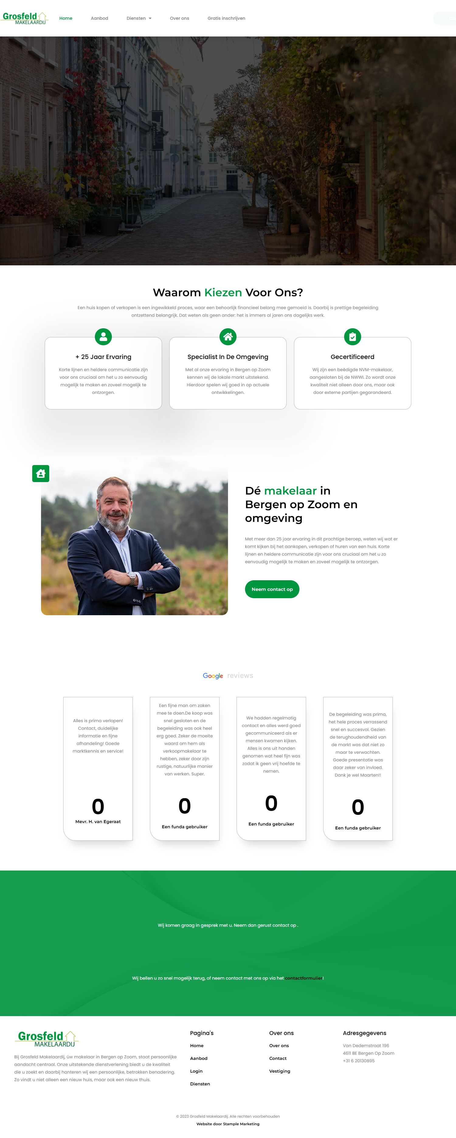 Screenshot van de website van www.grosfeldmakelaardij.nl