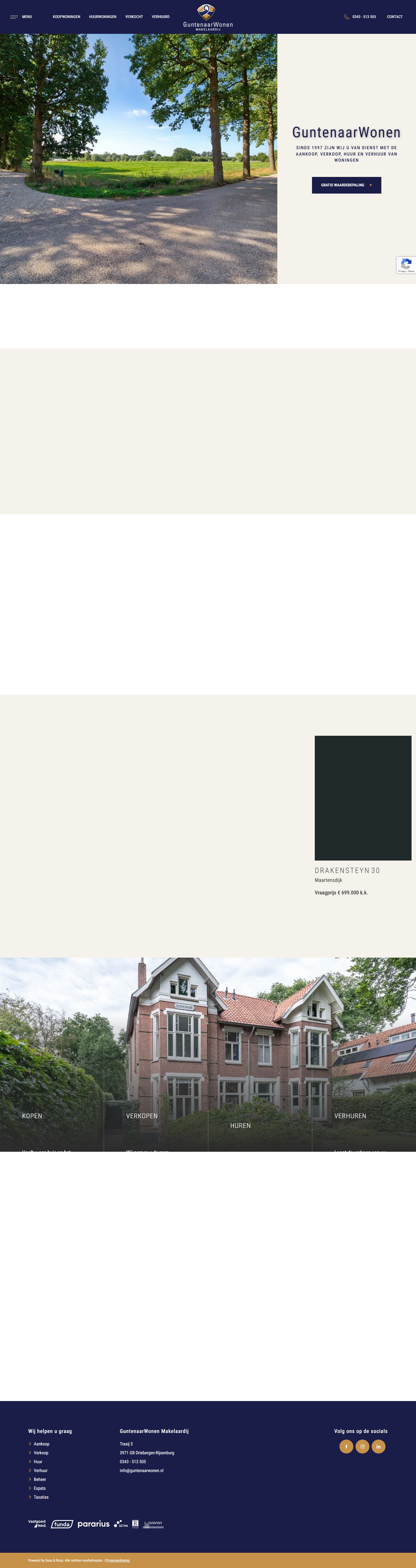 Screenshot van de website van www.guntenaarwonen.nl