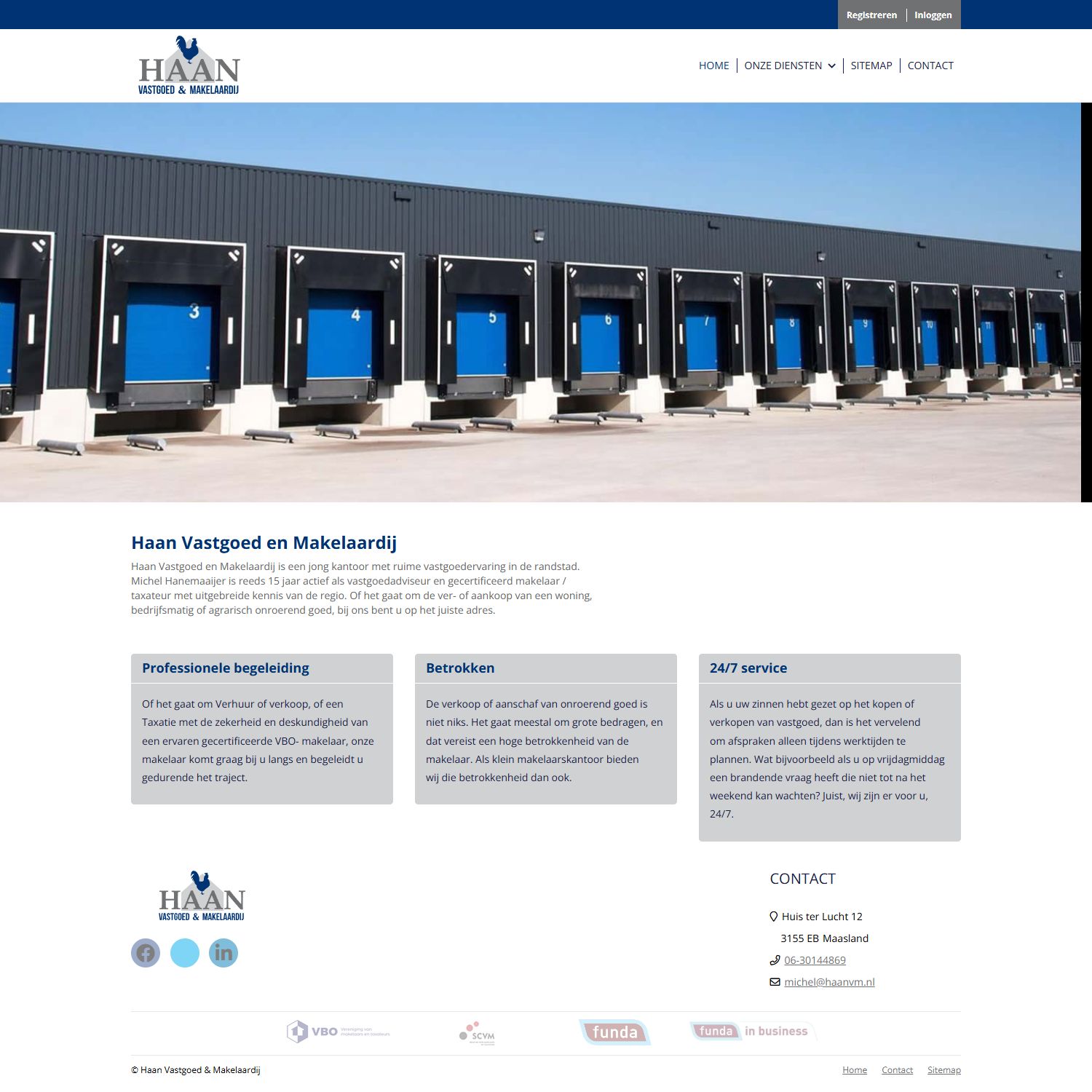 Screenshot van de website van www.haanvm.nl