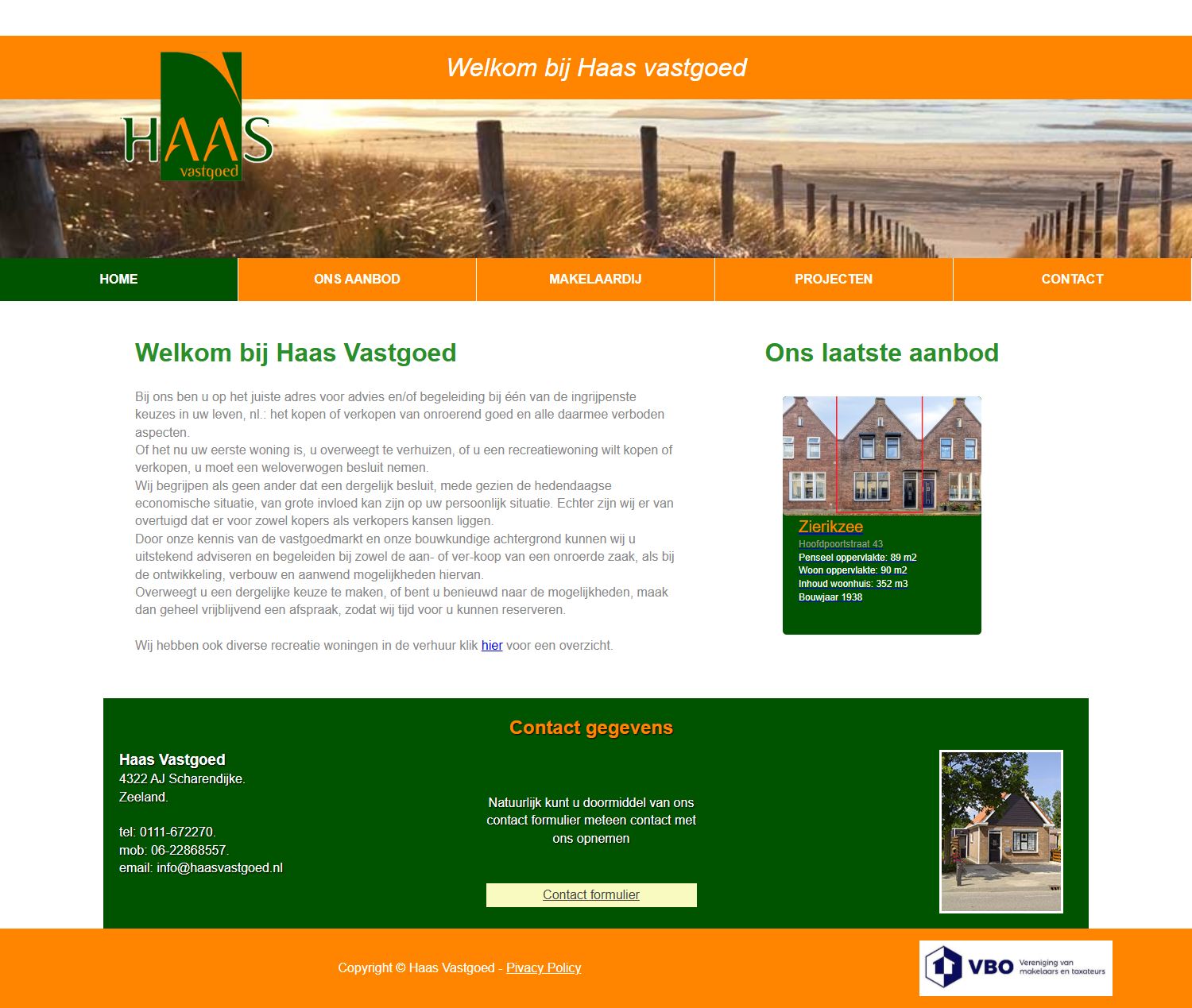 Screenshot van de website van www.haasvastgoed.nl