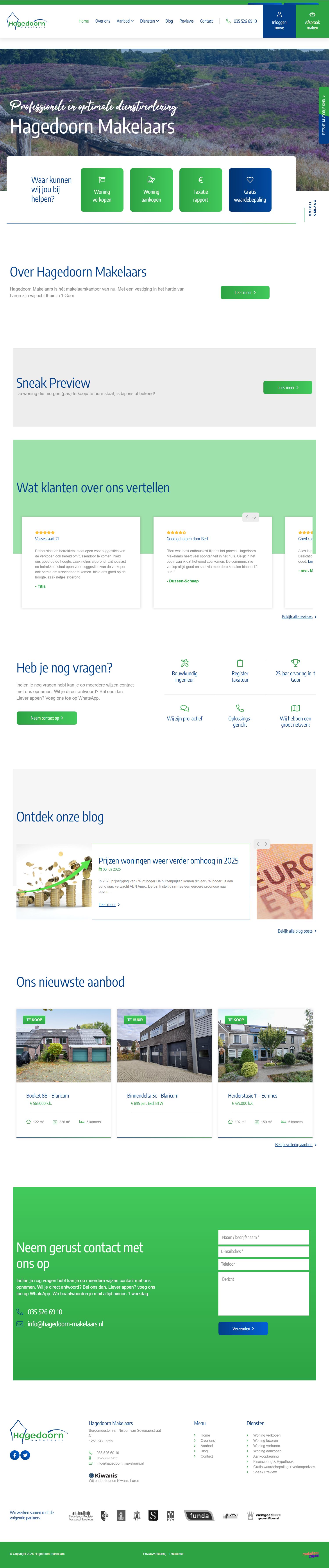 Screenshot van de website van www.hagedoorn-makelaars.nl