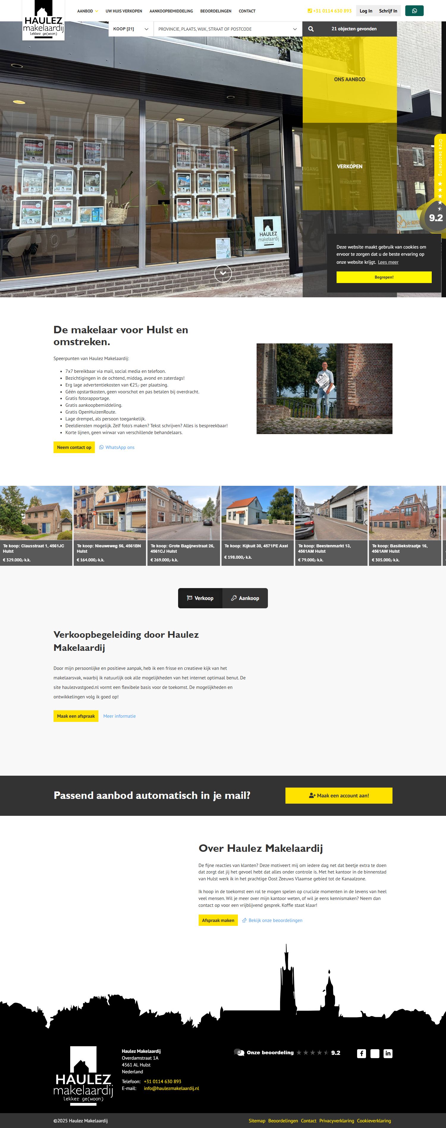 Screenshot van de website van www.haulezmakelaardij.nl
